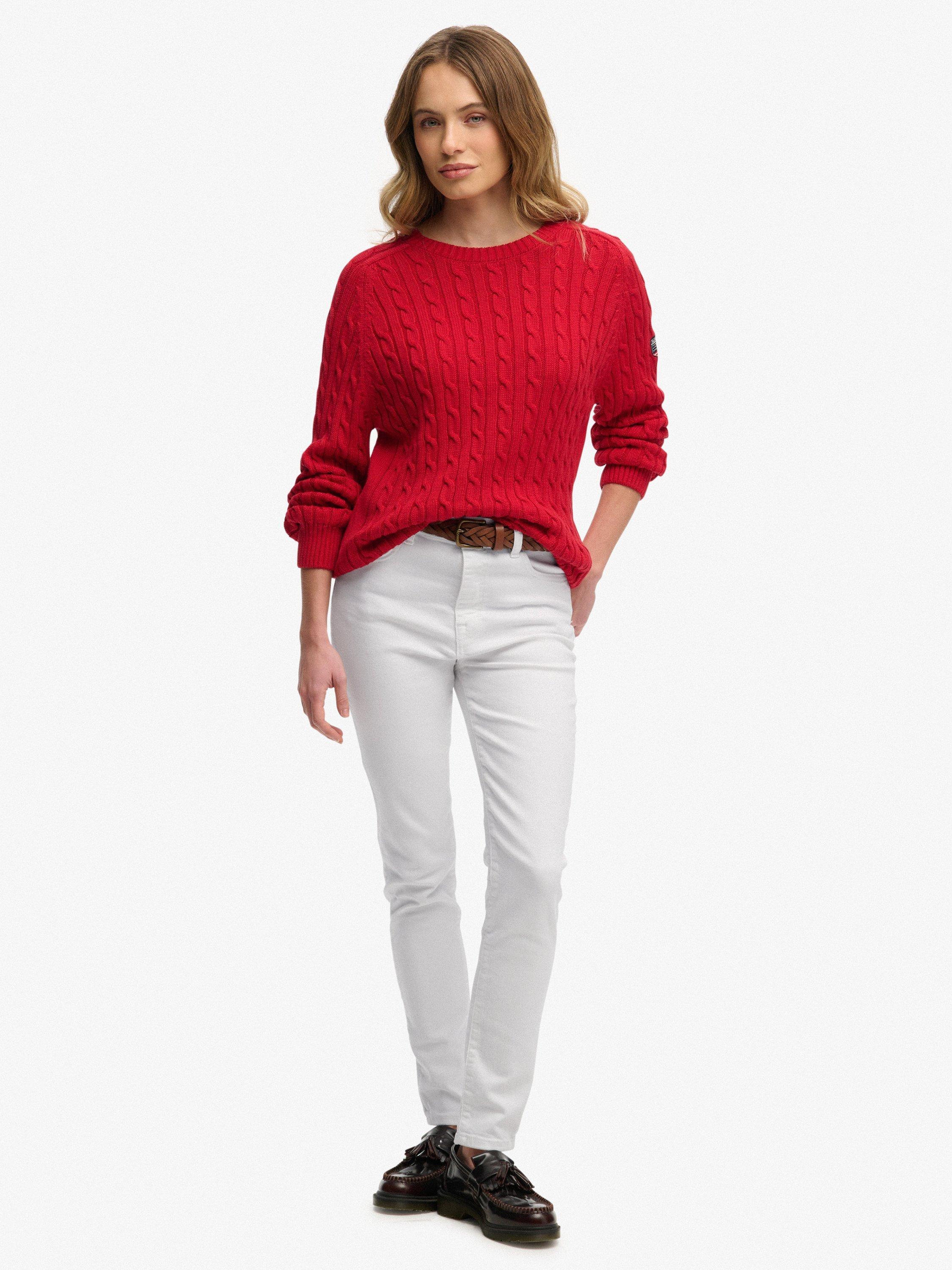 Product image 3 of 5, which shows Superdry Slouchy Cable Knit Jumper, Varsity Red, 6