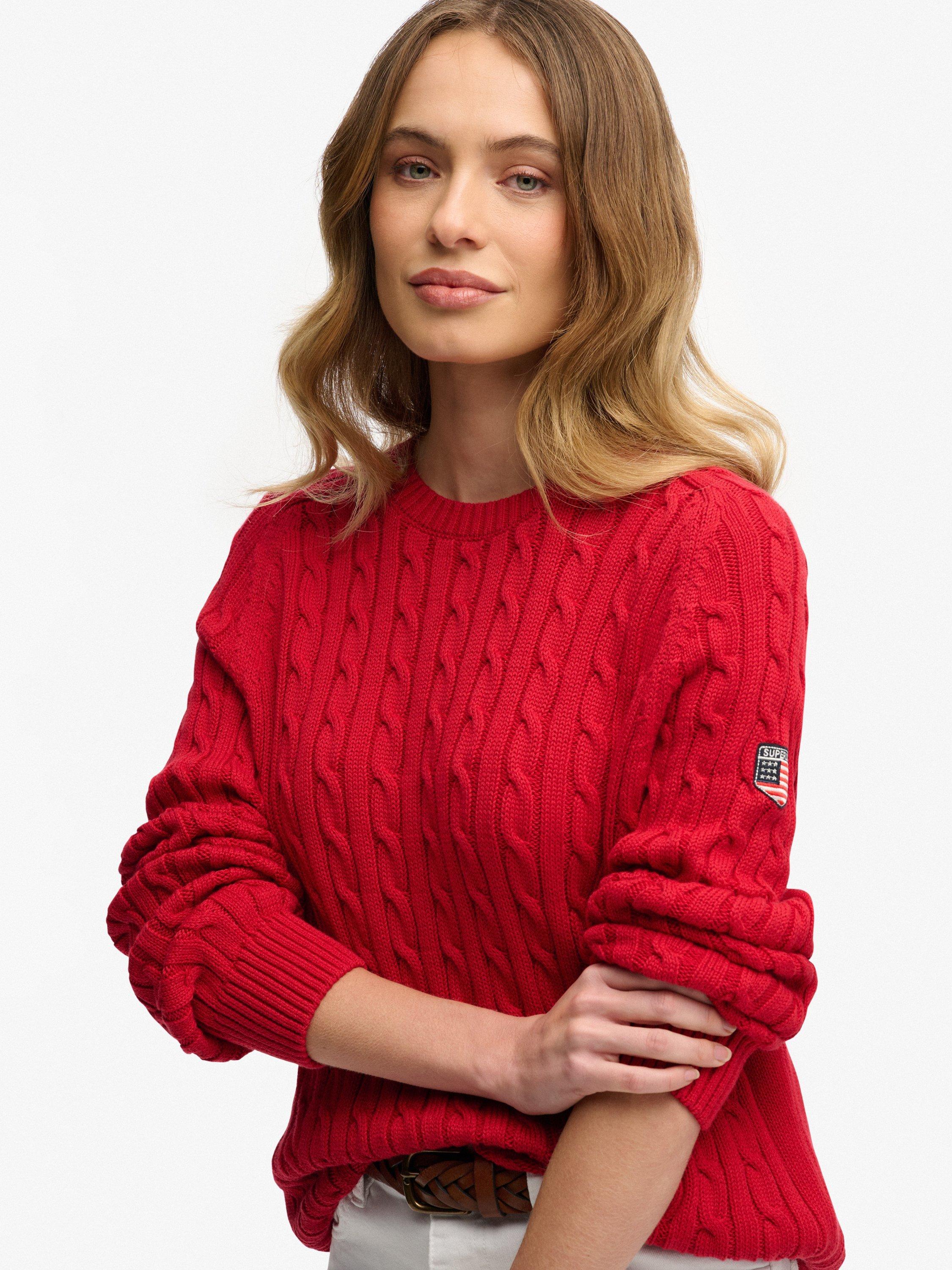 Product image 4 of 5, which shows Superdry Slouchy Cable Knit Jumper, Varsity Red, 6