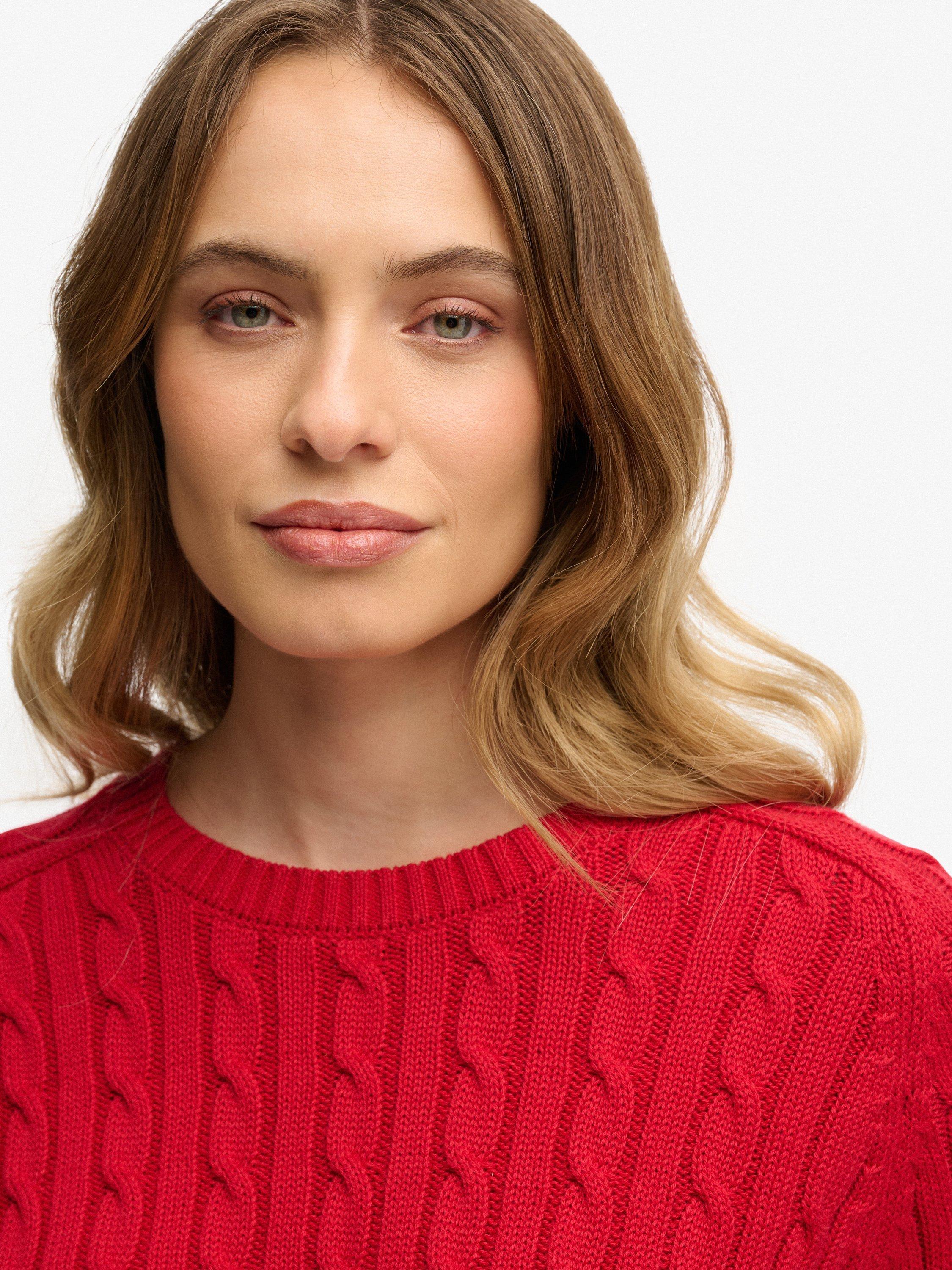 Product image 5 of 5, which shows Superdry Slouchy Cable Knit Jumper, Varsity Red, 6