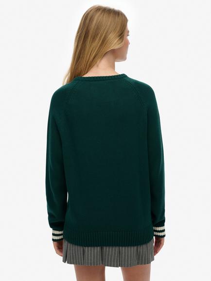 Superdry Slouchy Intarsia Graphic Knitted Jumper - view 2, Darkest Pine Green