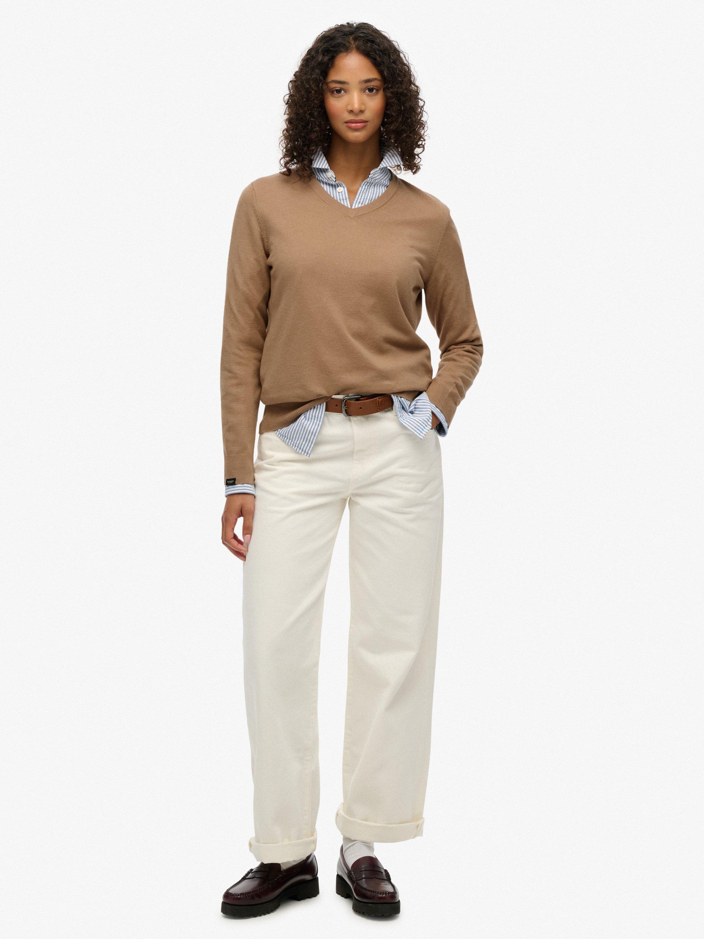 Product image 3 of 5, which shows Superdry Classic V-Neck Jumper, Light Taupe Marl, 14