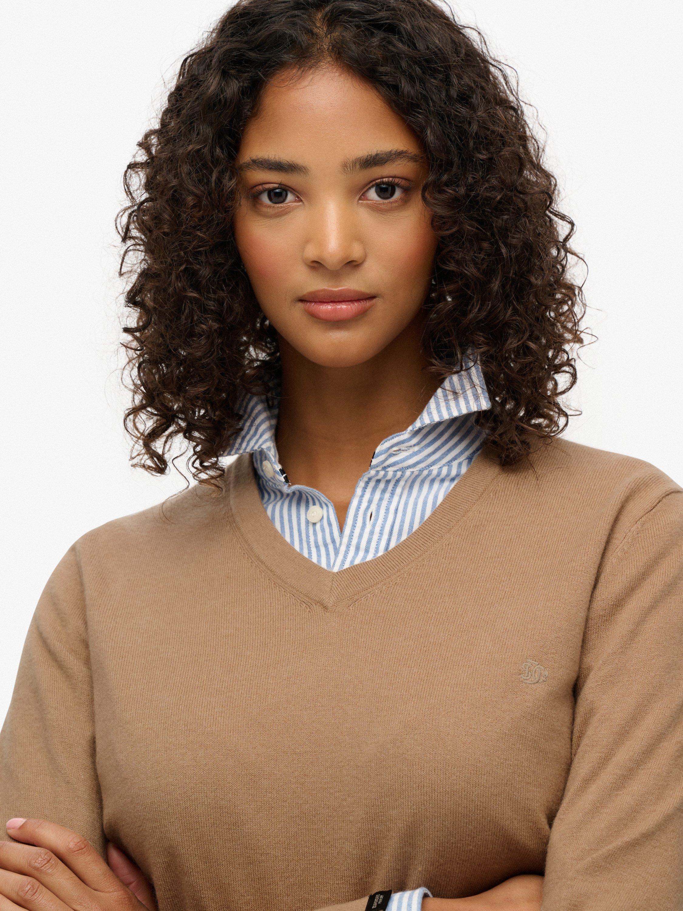 Product image 5 of 5, which shows Superdry Classic V-Neck Jumper, Light Taupe Marl, 14