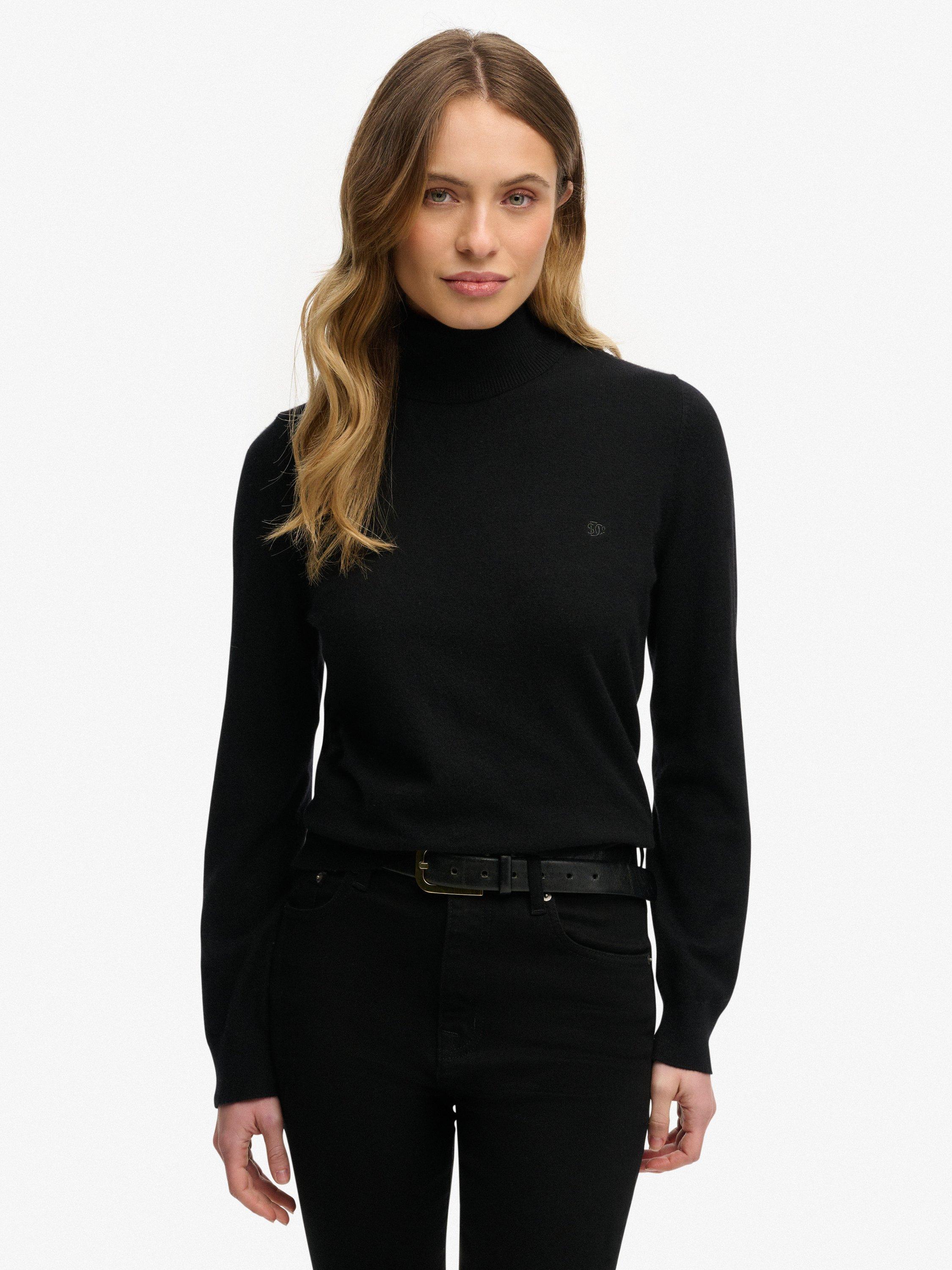 Product image 1 of 5, which shows Superdry Classic Turtle Neck Knit Jumper with Wool, Black, 6