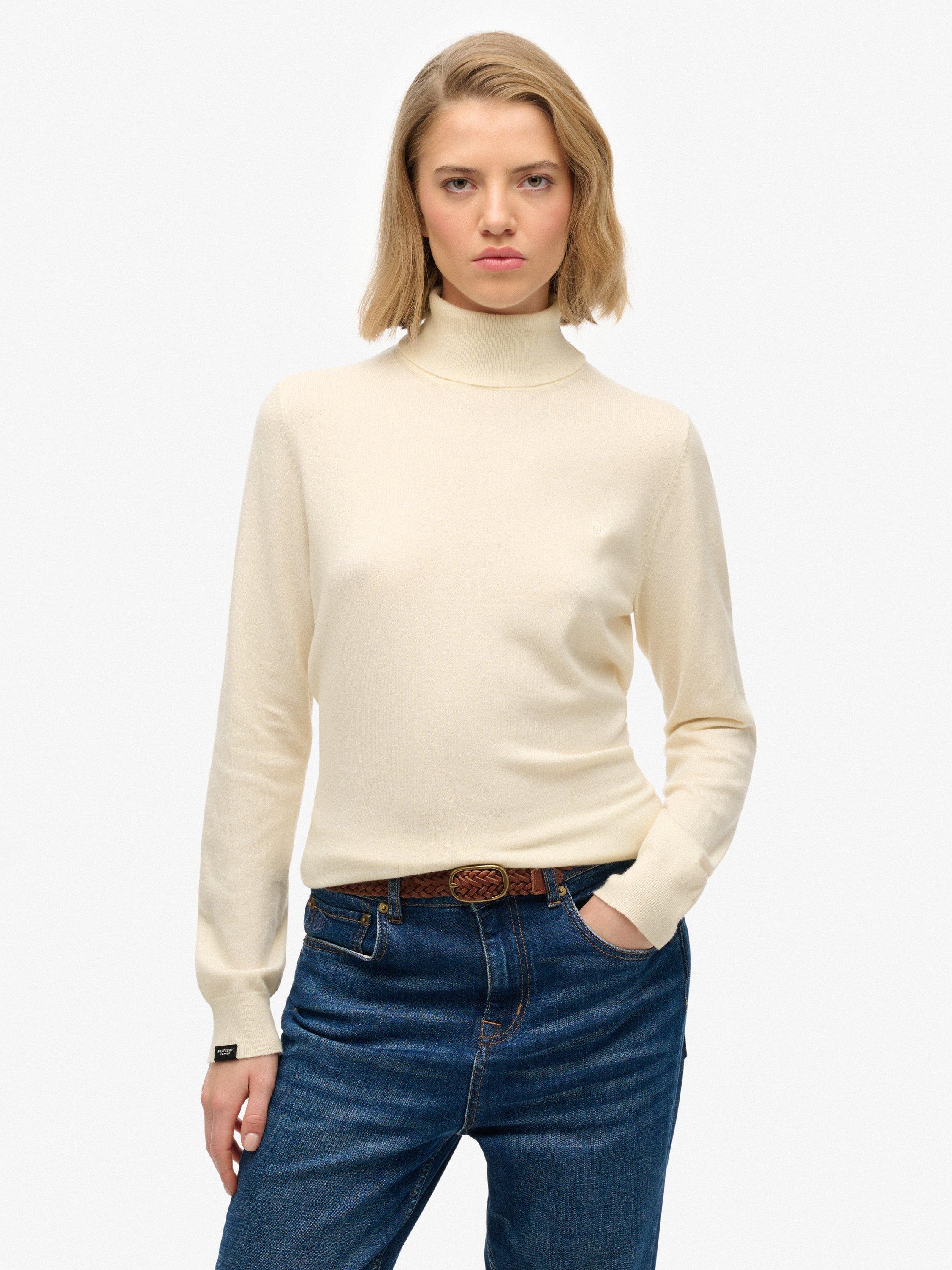 Product image 1 of 5, which shows Superdry Classic Turtle Neck Knit Jumper with Wool, Cream Marl, 6