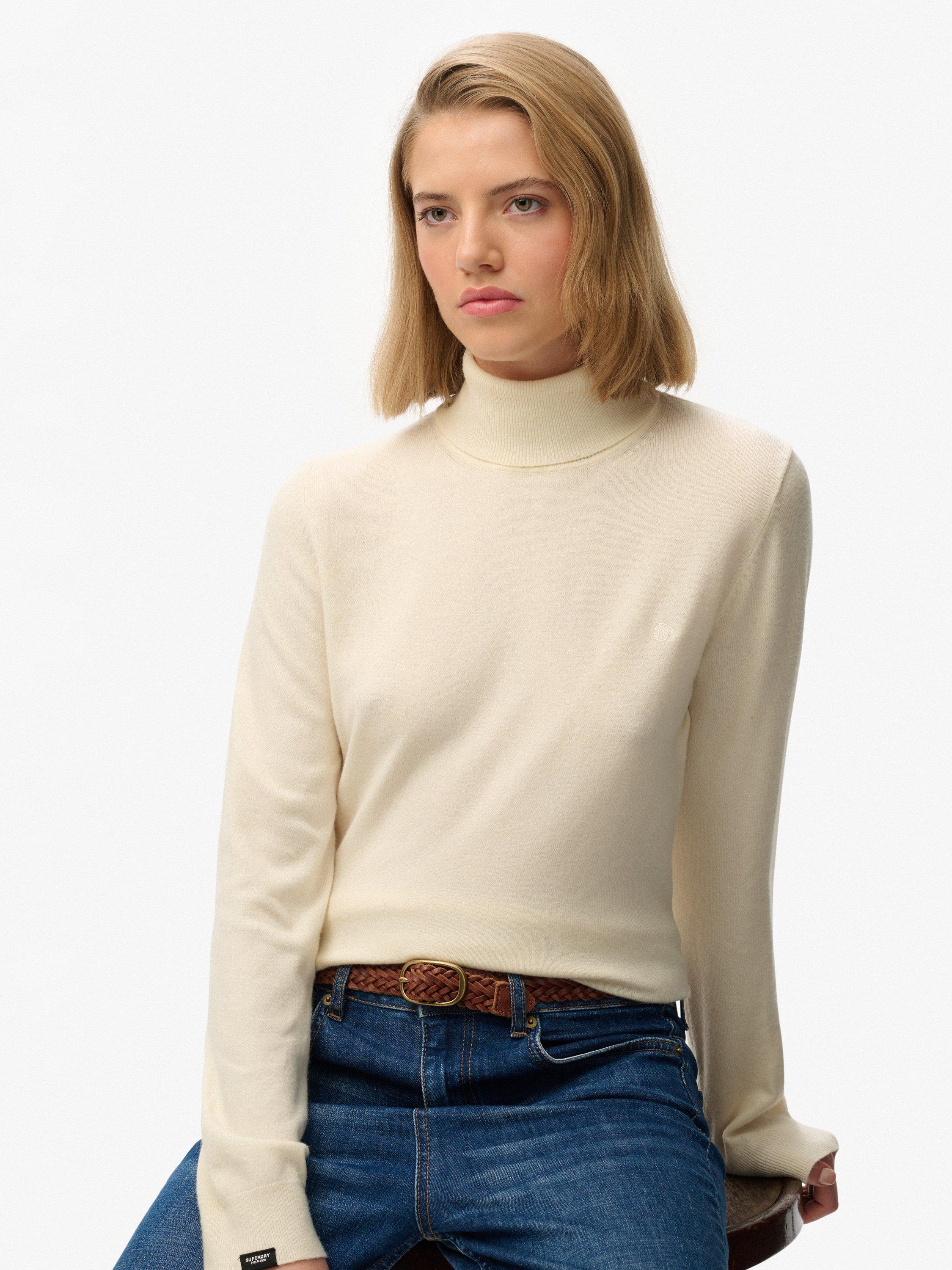 Product image 4 of 5, which shows Superdry Classic Turtle Neck Knit Jumper with Wool, Cream Marl, 6
