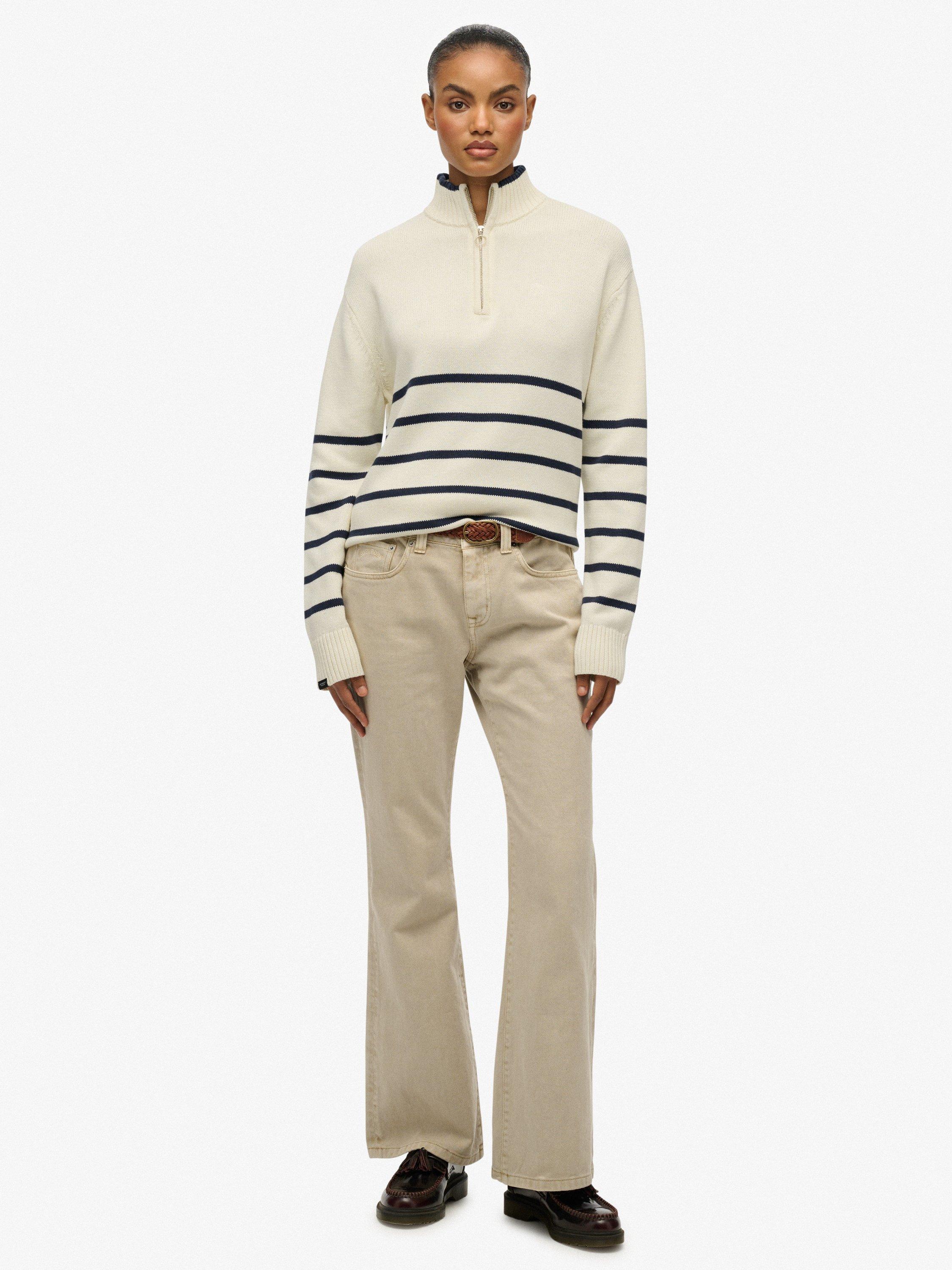 Product image 3 of 5, which shows Superdry Stripe 1/2 Zip Knitted Jumper, Off White/Navy, 6