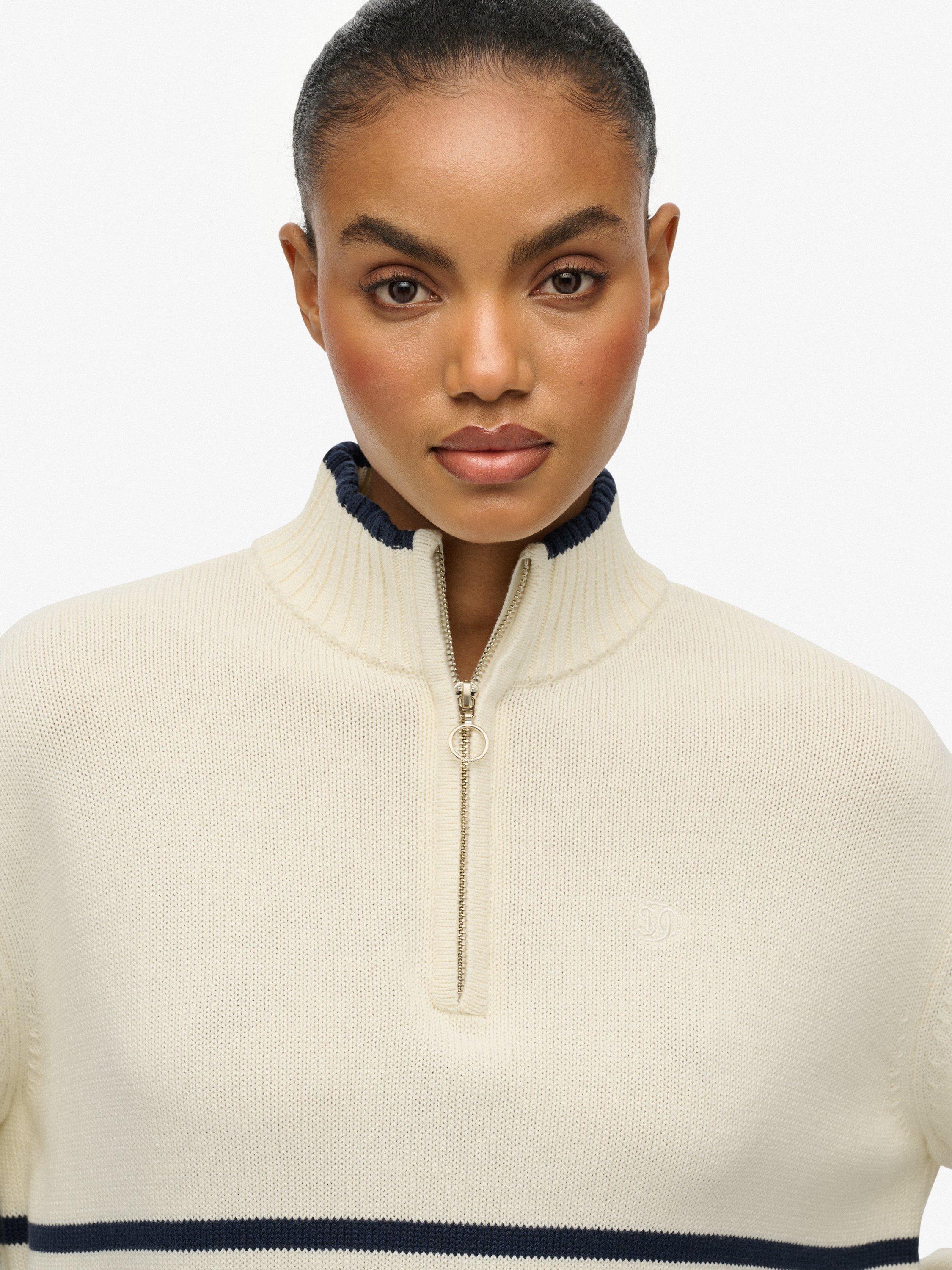 Product image 5 of 5, which shows Superdry Stripe 1/2 Zip Knitted Jumper, Off White/Navy, 6