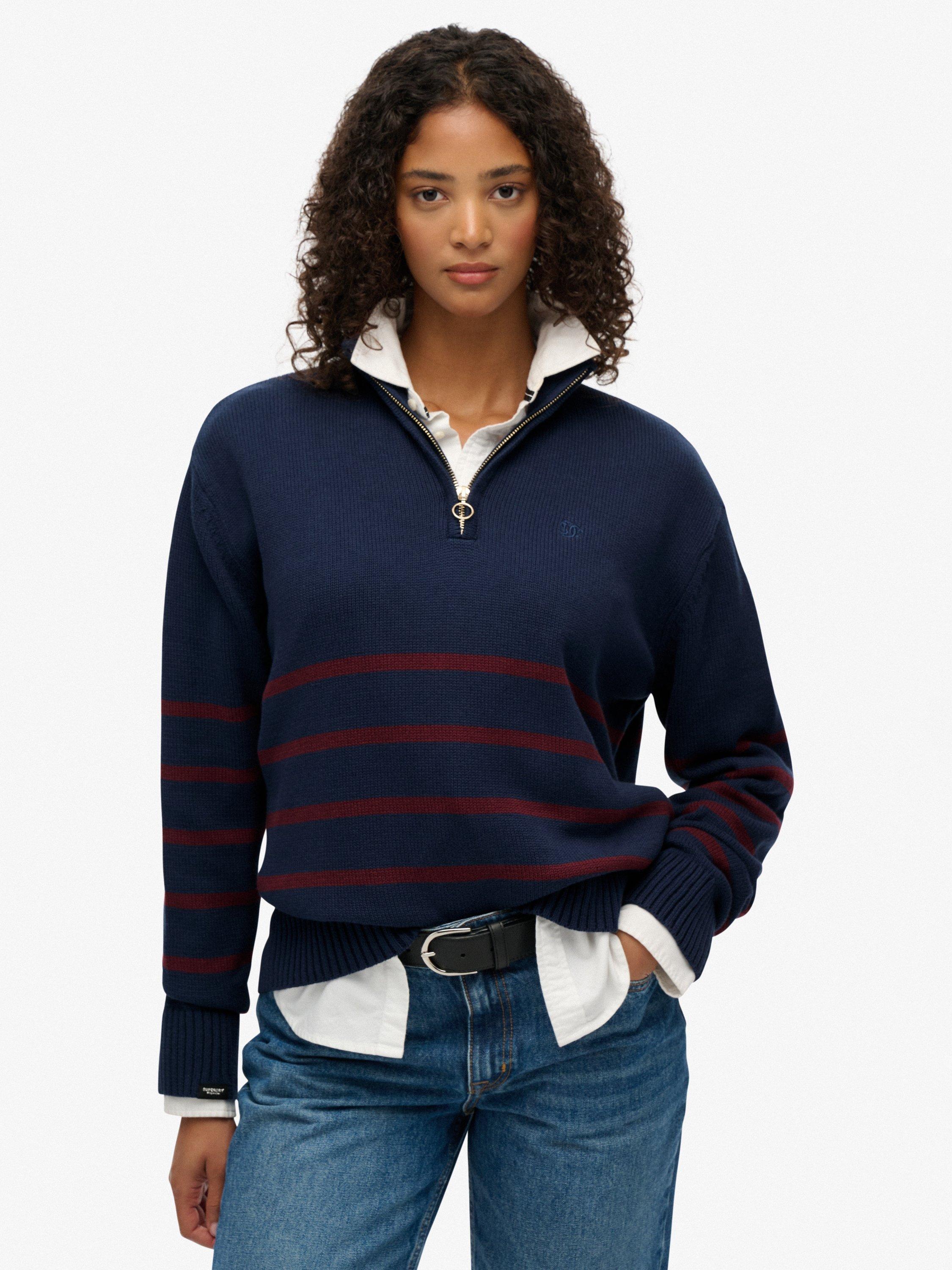 Product image 1 of 5, which shows Superdry Knitted 1/2 Zip Jumper, Navy/Port, 8