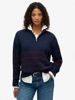 Superdry Knitted 1/2 Zip Jumper, Navy/Port, Navy/Port