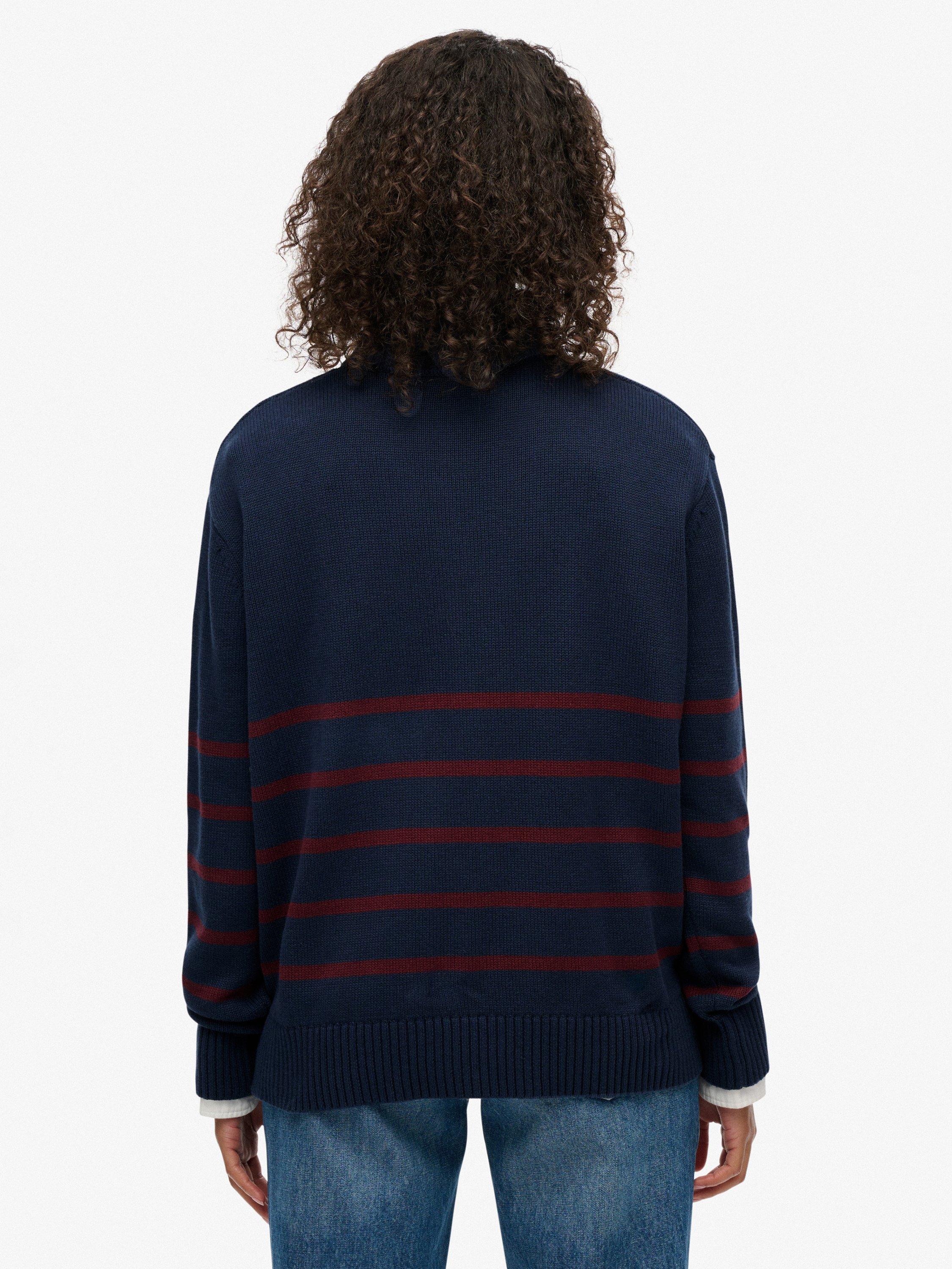 Product image 2 of 5, which shows Superdry Knitted 1/2 Zip Jumper, Navy/Port, 8