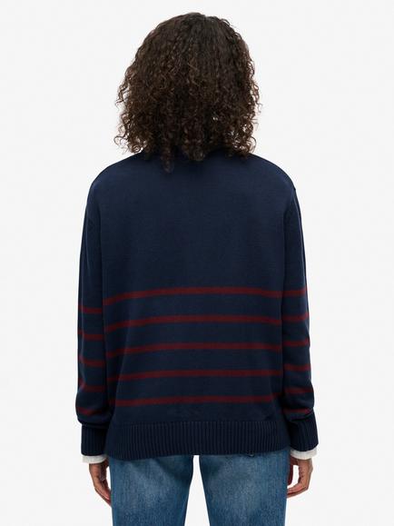 Superdry Knitted 1/2 Zip Jumper, Navy/Port - view 2, Navy/Port