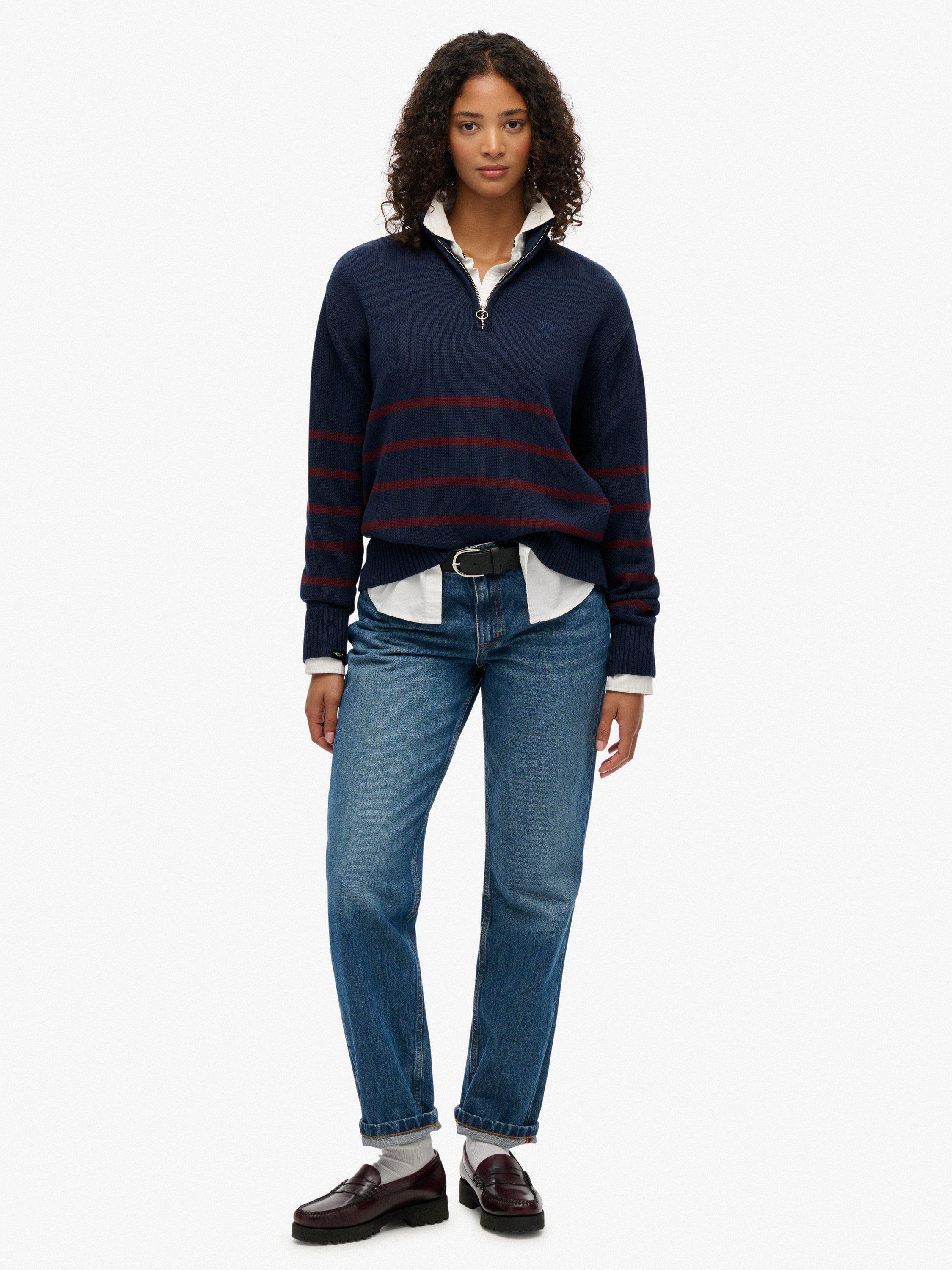 Product image 3 of 5, which shows Superdry Knitted 1/2 Zip Jumper, Navy/Port, 8