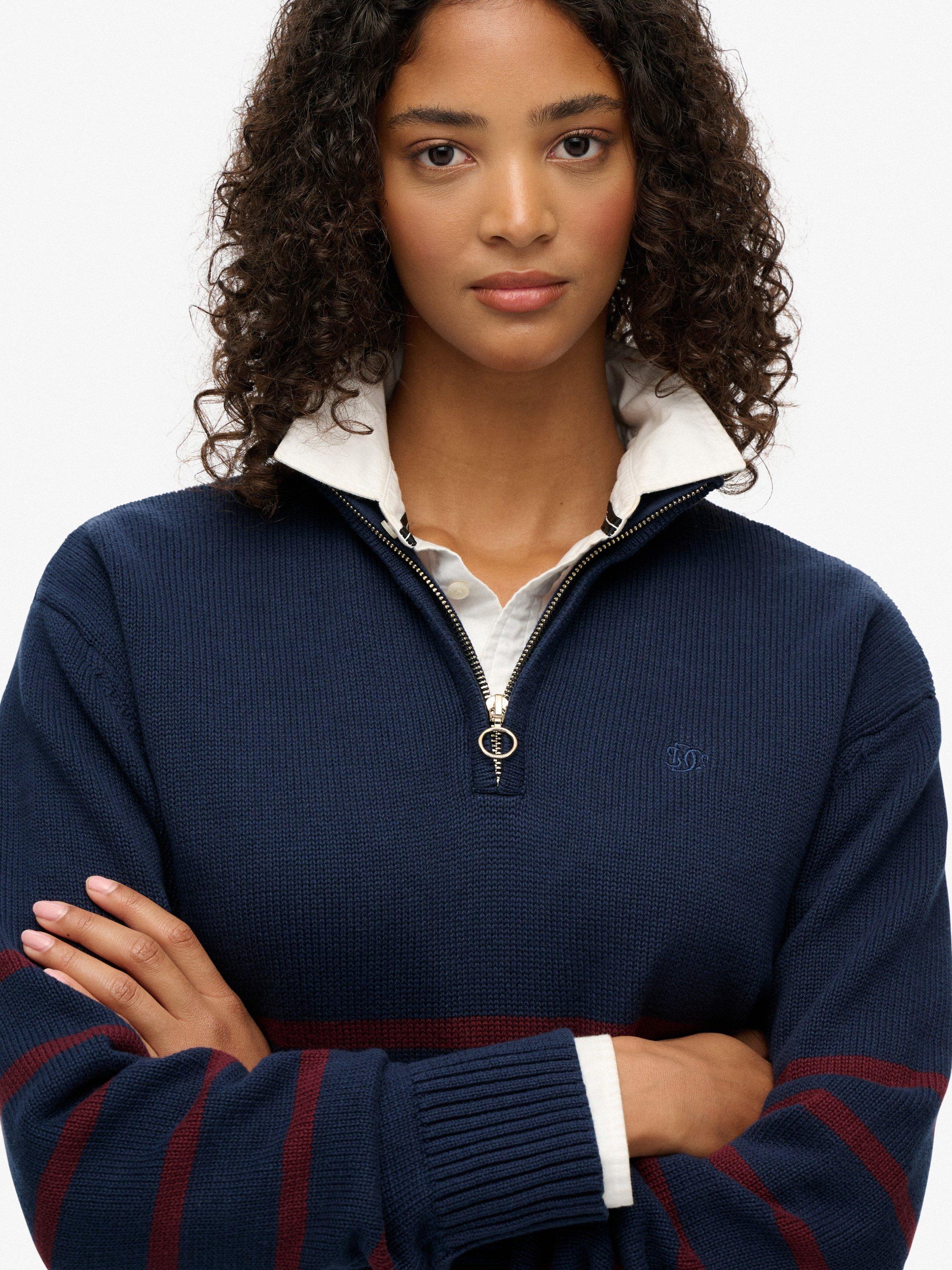 Product image 5 of 5, which shows Superdry Knitted 1/2 Zip Jumper, Navy/Port, 8