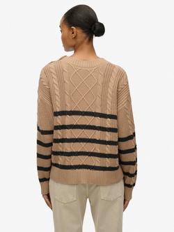 Superdry Stripe Cable Knit Jumper - view 2, Beige/Grey