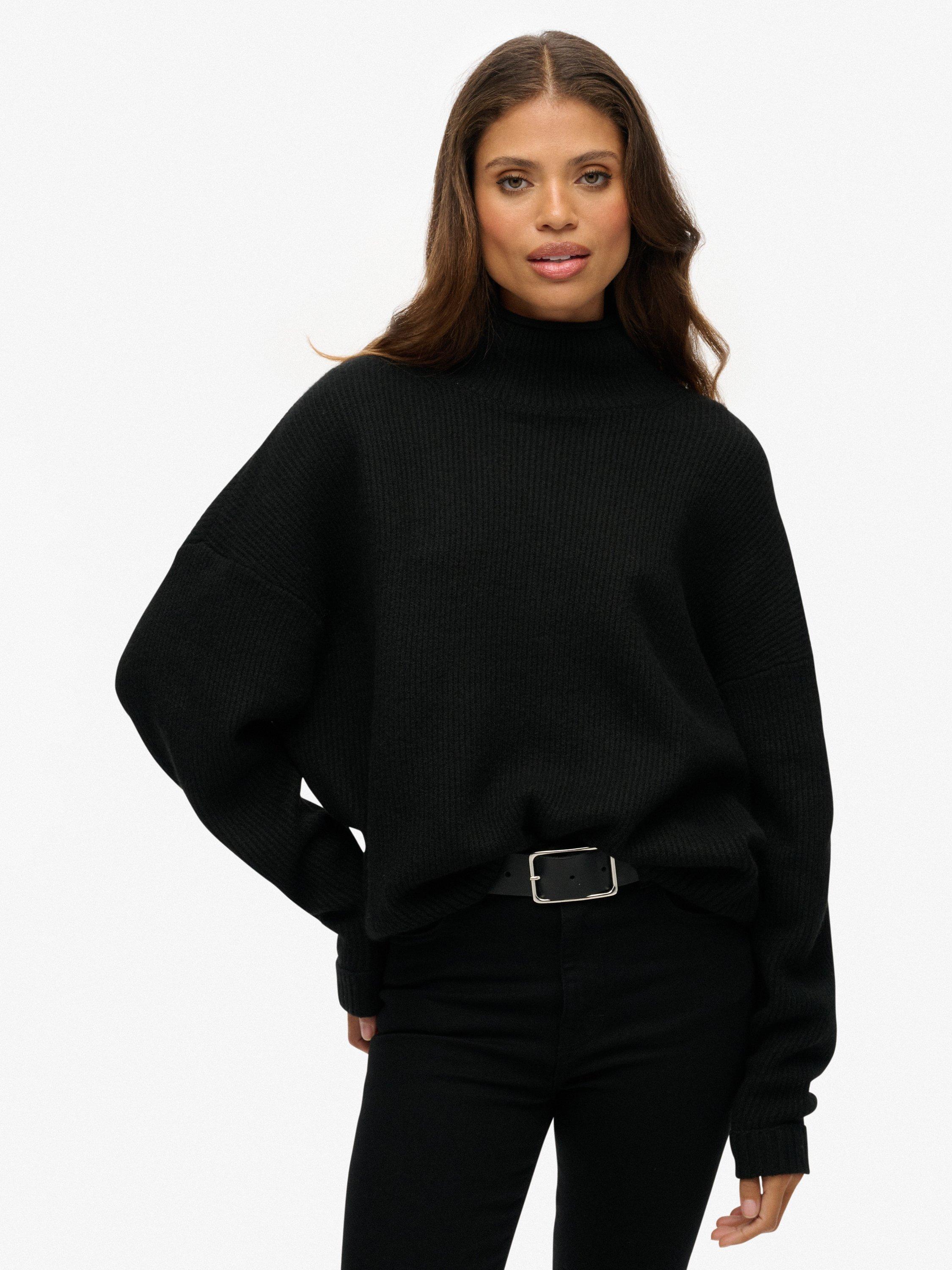 Product image 1 of 5, which shows Superdry Slouchy Mock Neck Jumper, Black Twist, 6