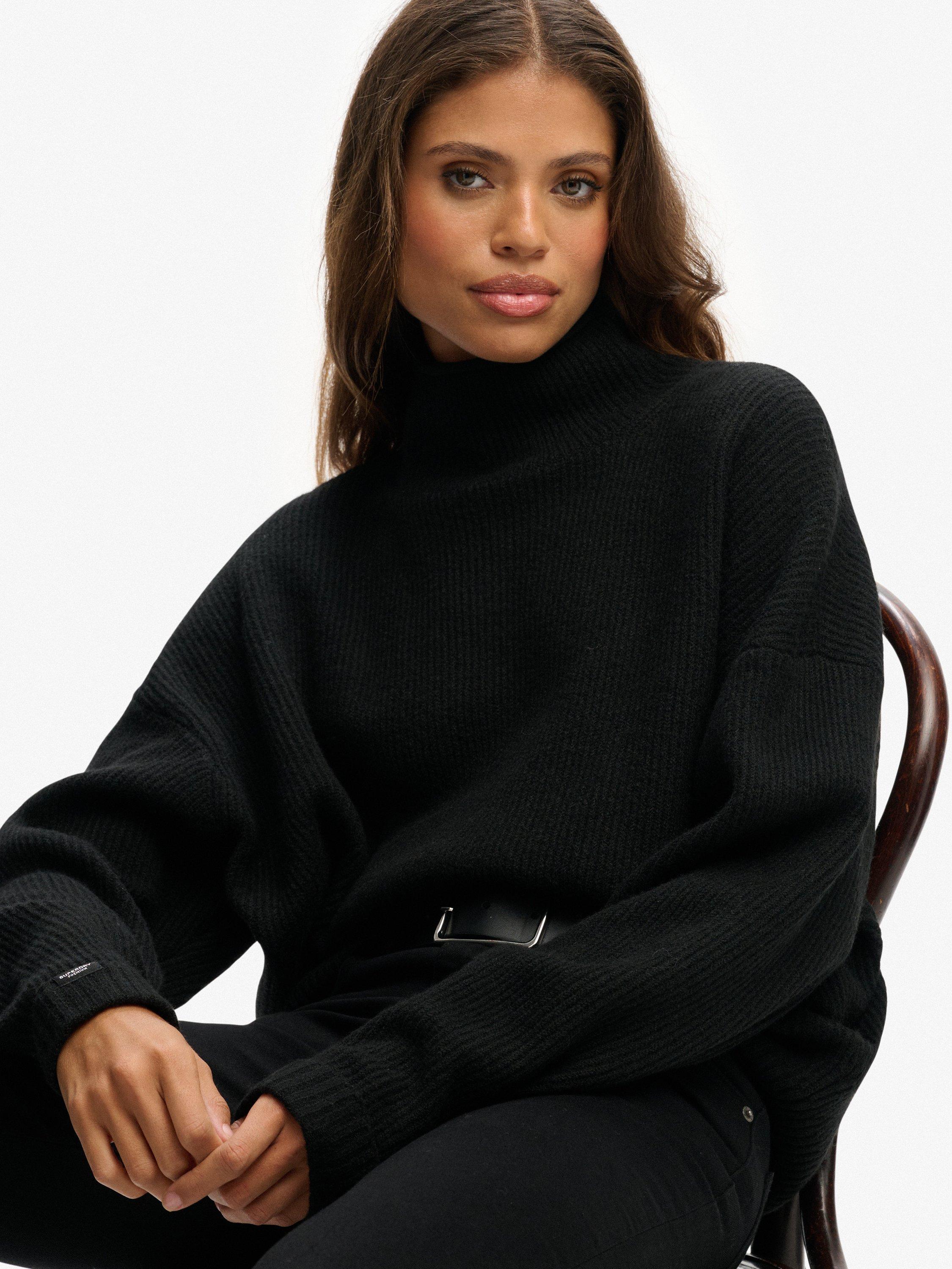 Product image 4 of 5, which shows Superdry Slouchy Mock Neck Jumper, Black Twist, 6
