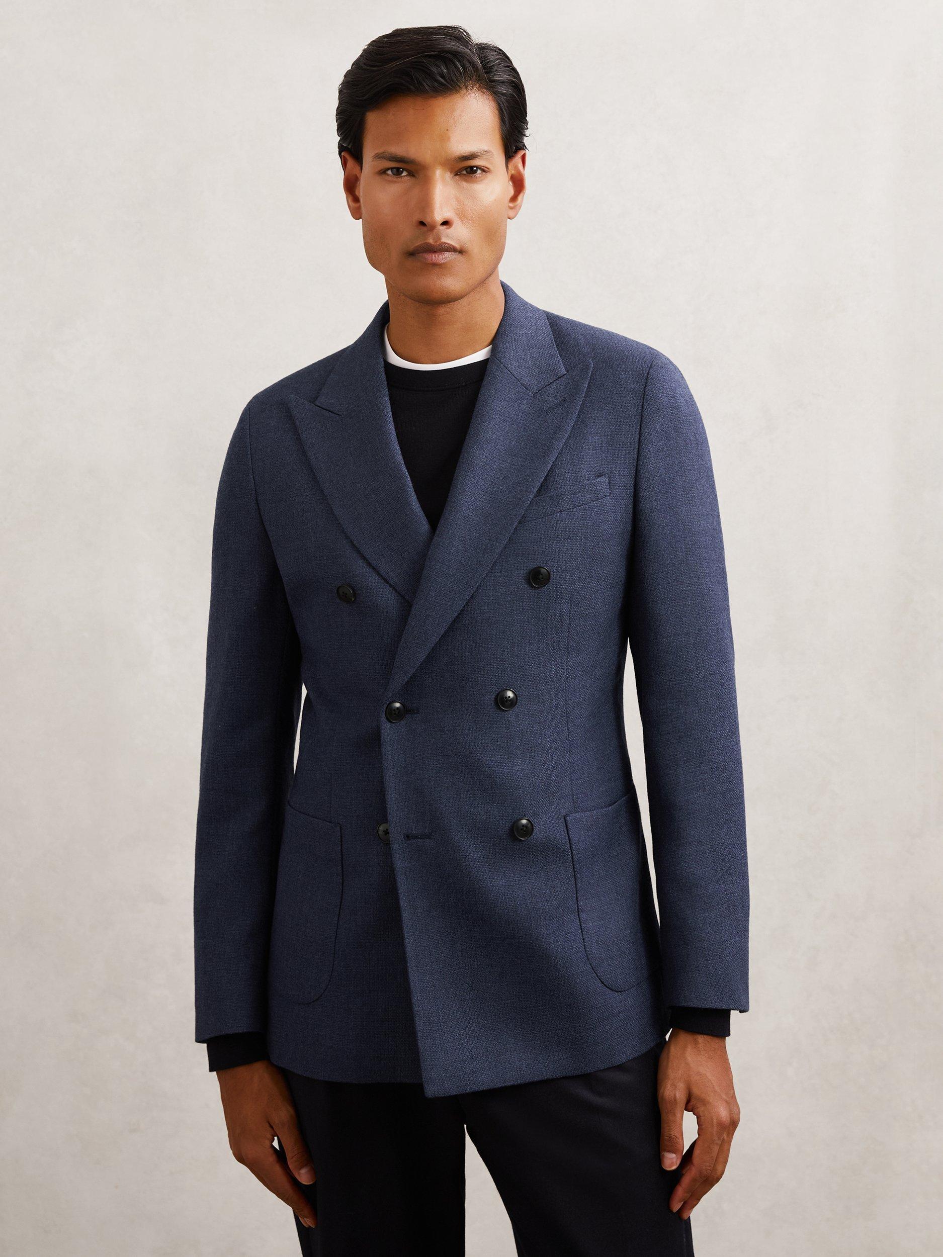 Product image 1 of 5, which shows Reiss Oasis Wool Blend Double Breasted Blazer, Navy, 42