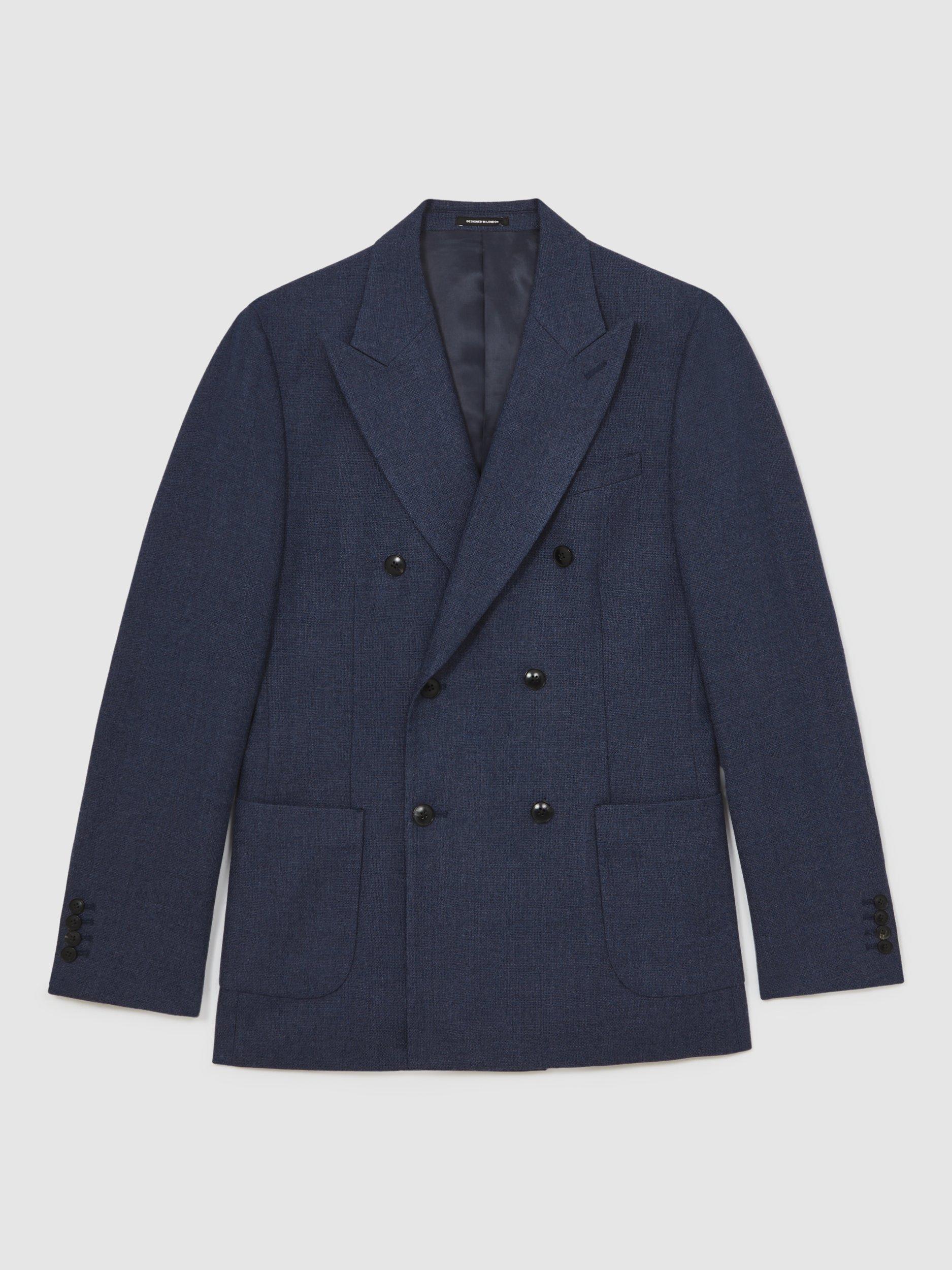 Product image 3 of 5, which shows Reiss Oasis Wool Blend Double Breasted Blazer, Navy, 42
