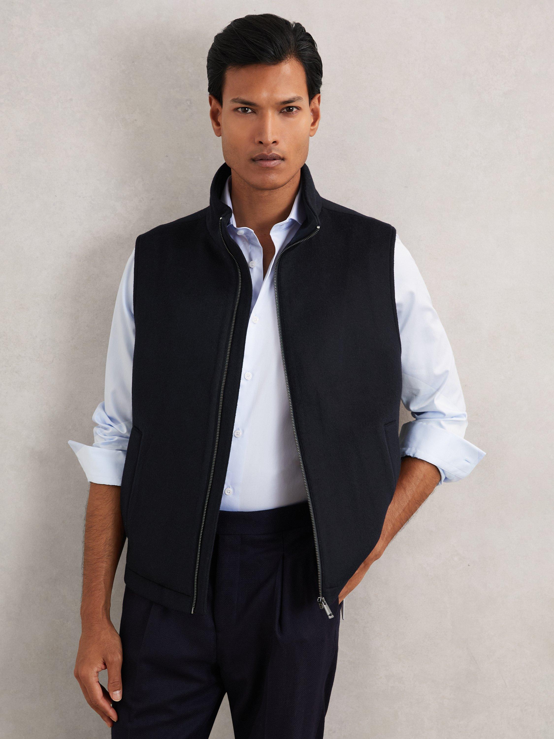 Product image 1 of 5, which shows Reiss Hewitt Wool Mix Gilet, Navy, M
