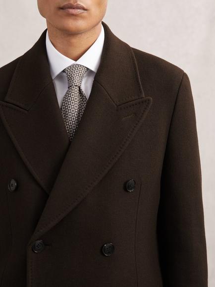 Reiss Primo Wool Blend Double Breasted Overcoat, Chocolate Brown - view 2, Chocolate Brown