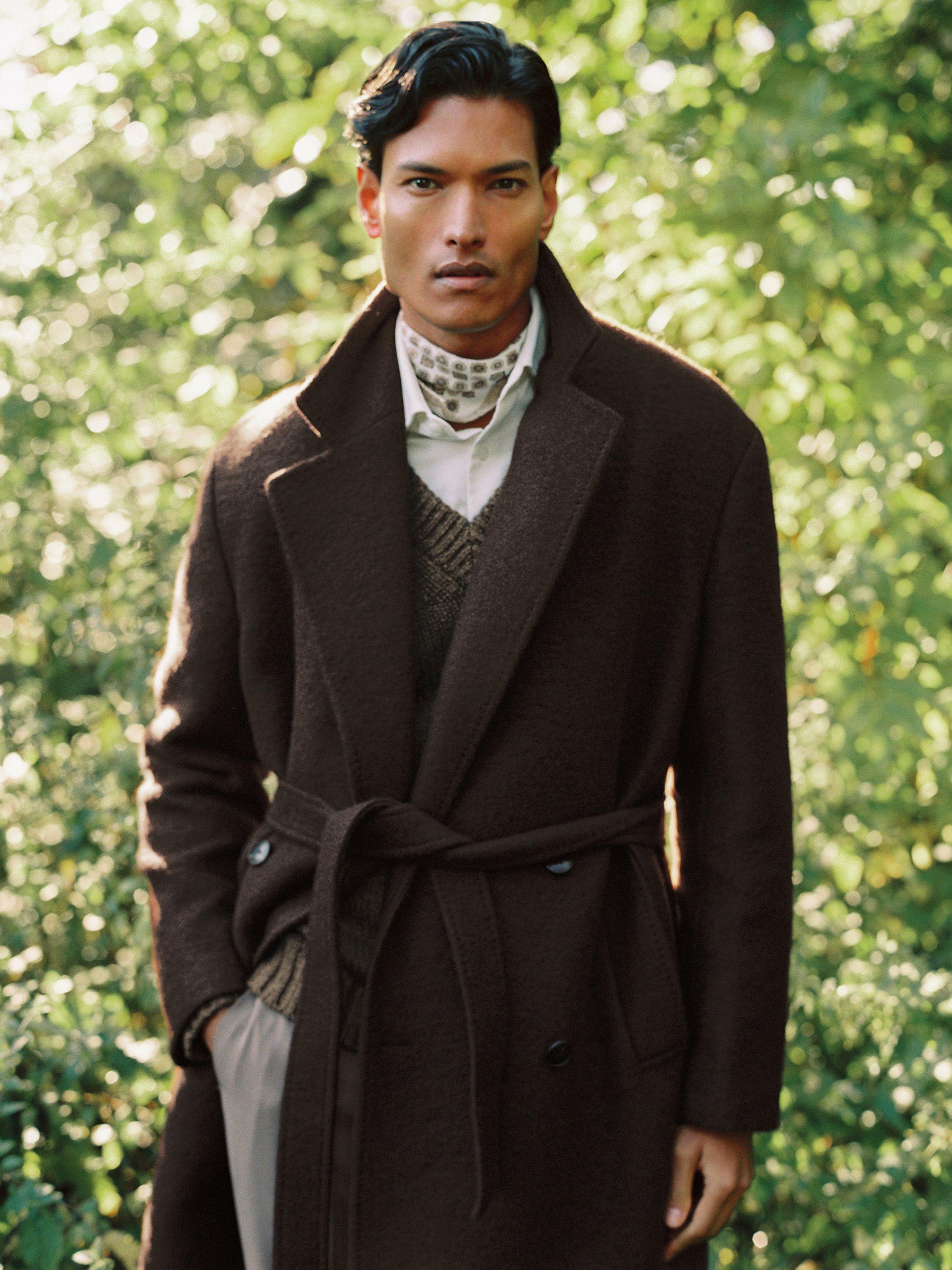 Product image 5 of 5, which shows Reiss Primo Wool Blend Double Breasted Overcoat, Chocolate Brown, XS
