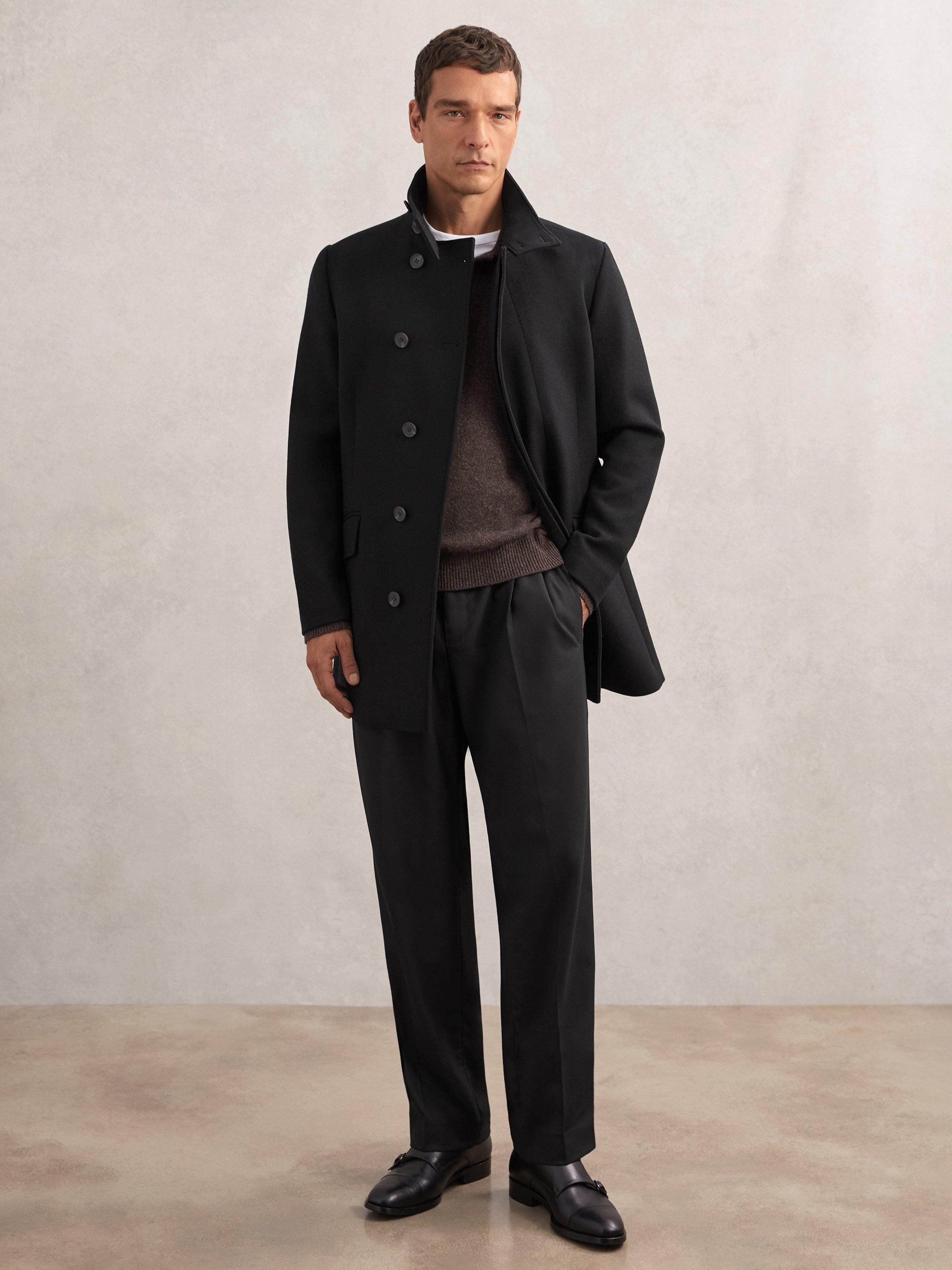 Product image 1 of 5, which shows Reiss Riot Wool Blend Coat, Black, XS