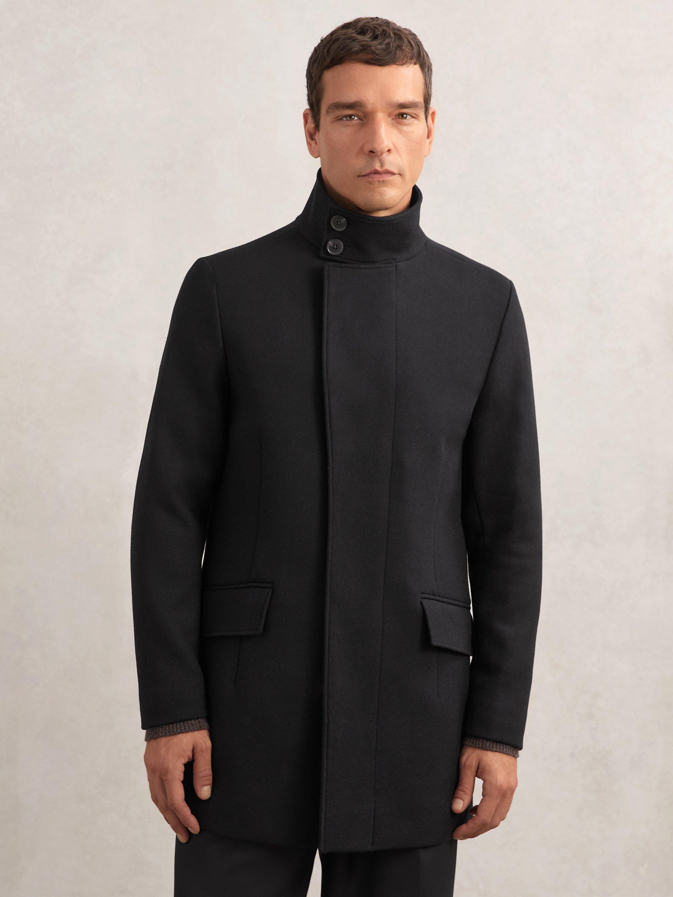 Product image 2 of 5, which shows Reiss Riot Wool Blend Coat, Black, XS