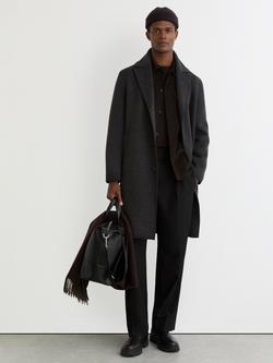 Reiss Squire Wool Blend Single Breasted Overcoat, Charcoal Grey, Charcoal Grey