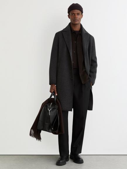 Reiss Squire Wool Blend Single Breasted Overcoat, Charcoal Grey, Charcoal Grey
