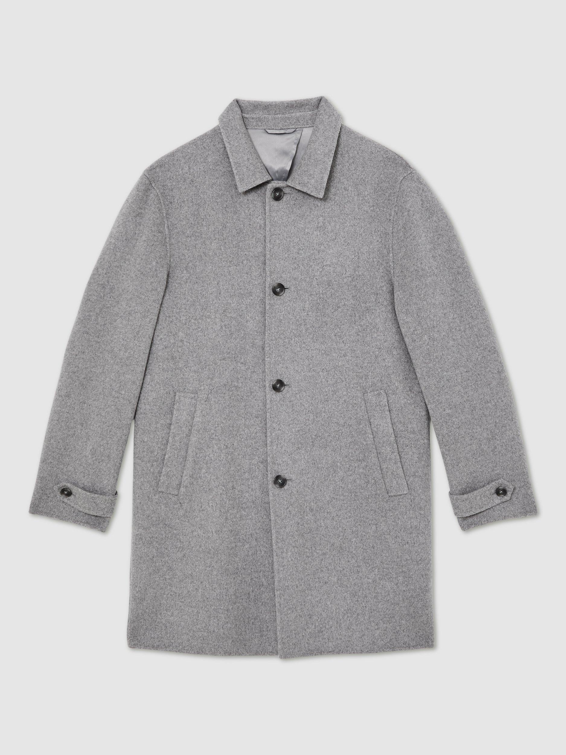 Product image 3 of 5, which shows Reiss Squire Wool Blend Single Breasted Overcoat, Charcoal Grey, XS