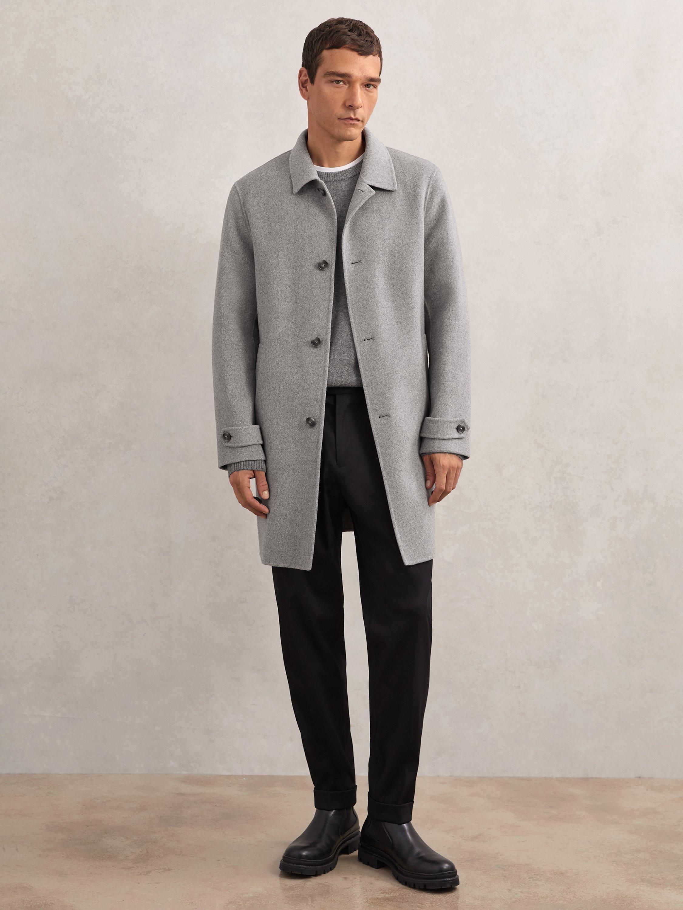 Product image 4 of 5, which shows Reiss Squire Wool Blend Single Breasted Overcoat, Charcoal Grey, XS