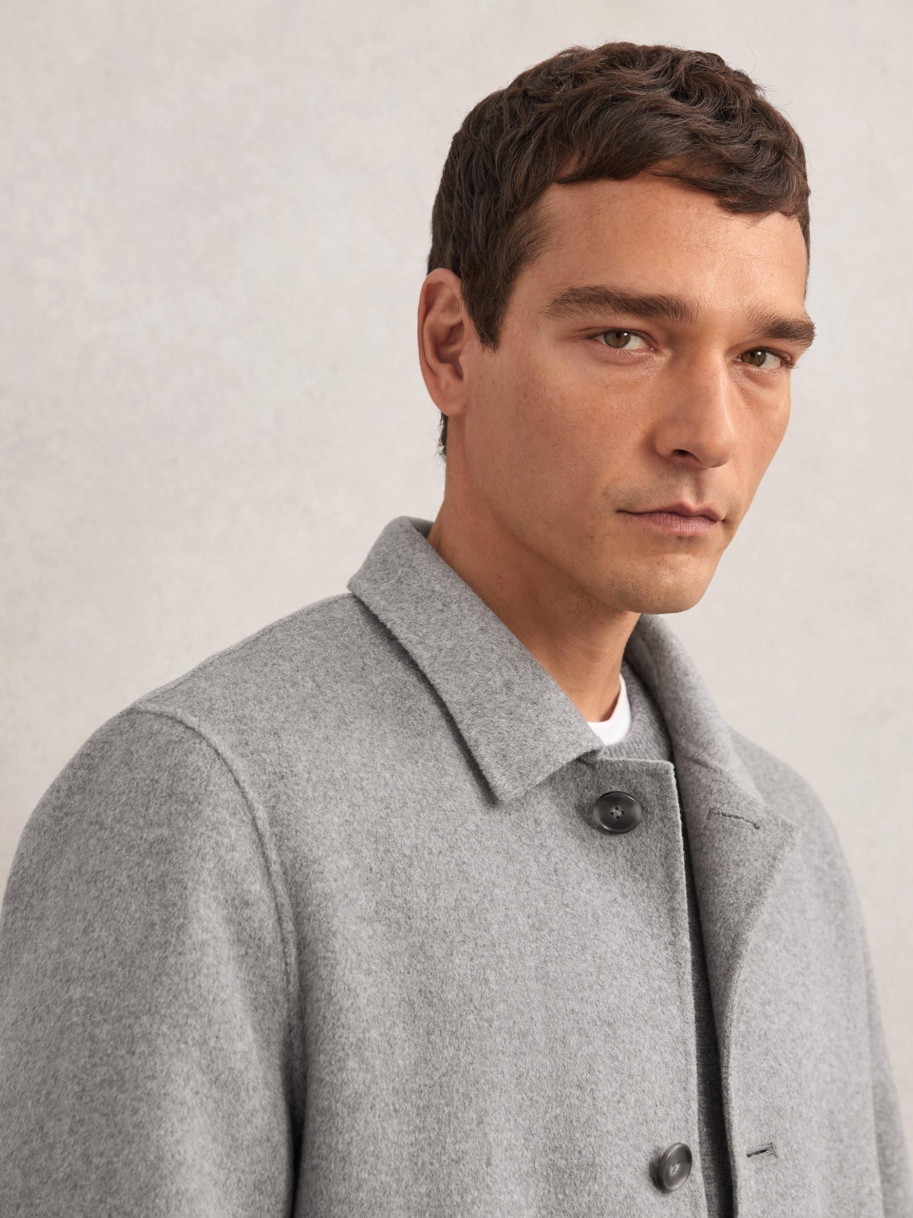 Product image 5 of 5, which shows Reiss Squire Wool Blend Single Breasted Overcoat, Charcoal Grey, XS