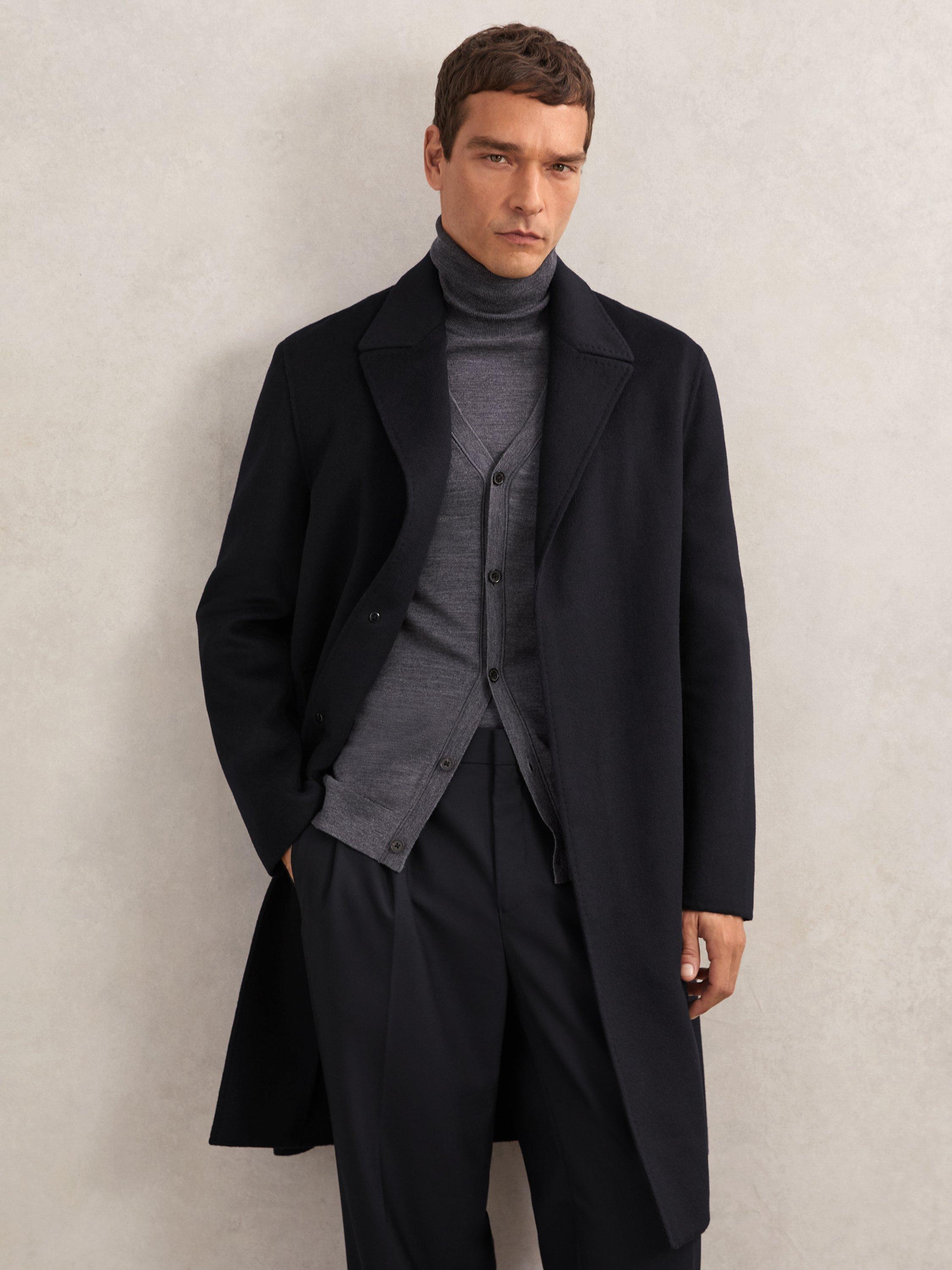 Product image 1 of 5, which shows Reiss Squire Wool Blend Single Breasted Overcoat, Navy, XS