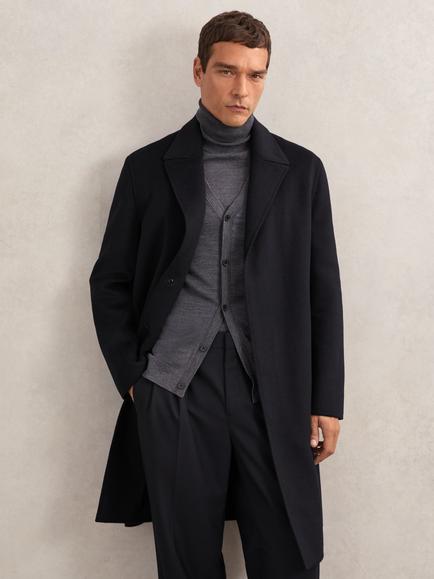 Reiss Squire Wool Blend Single Breasted Overcoat, Navy, Navy