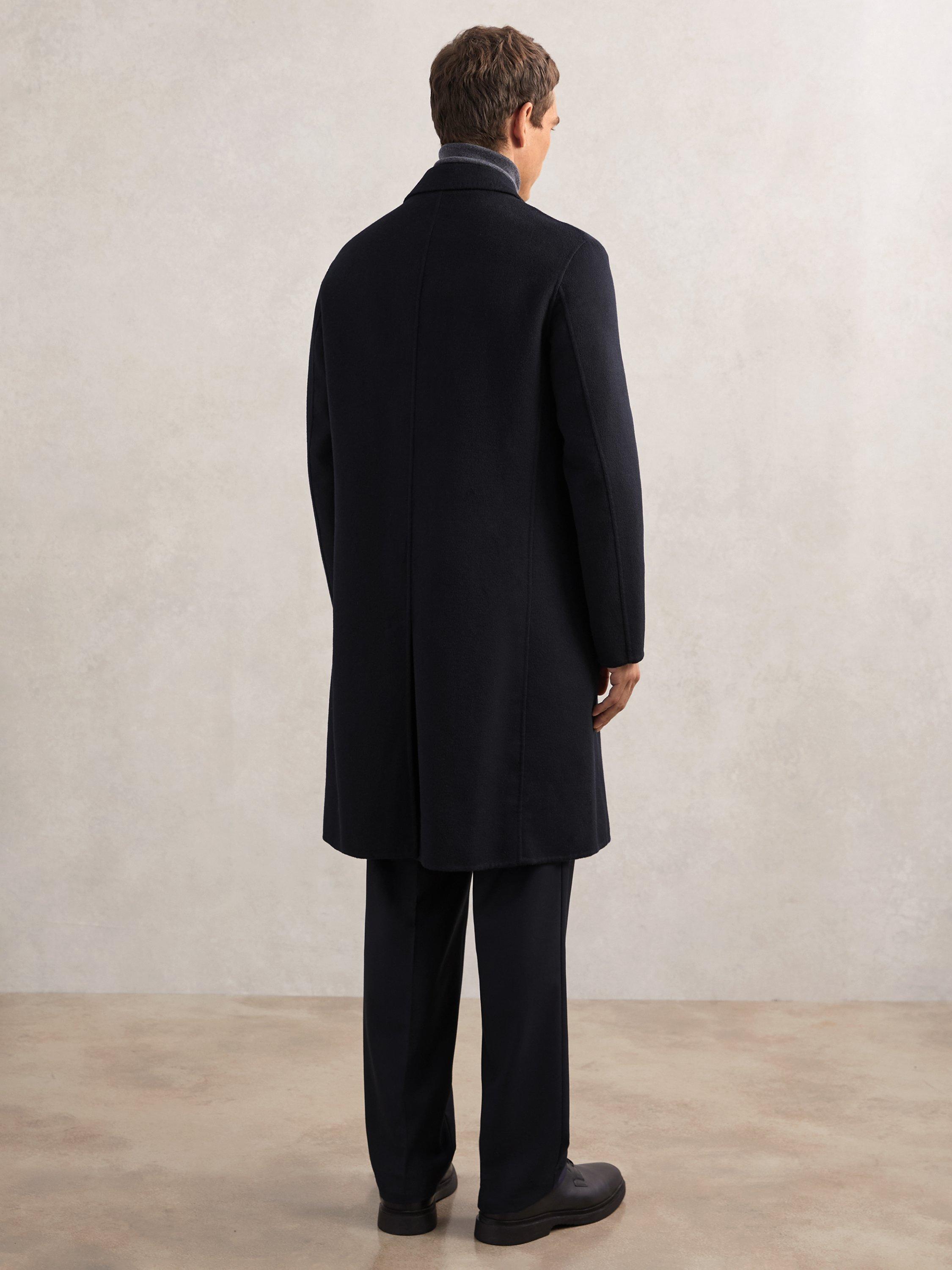 Product image 2 of 5, which shows Reiss Squire Wool Blend Single Breasted Overcoat, Navy, XS