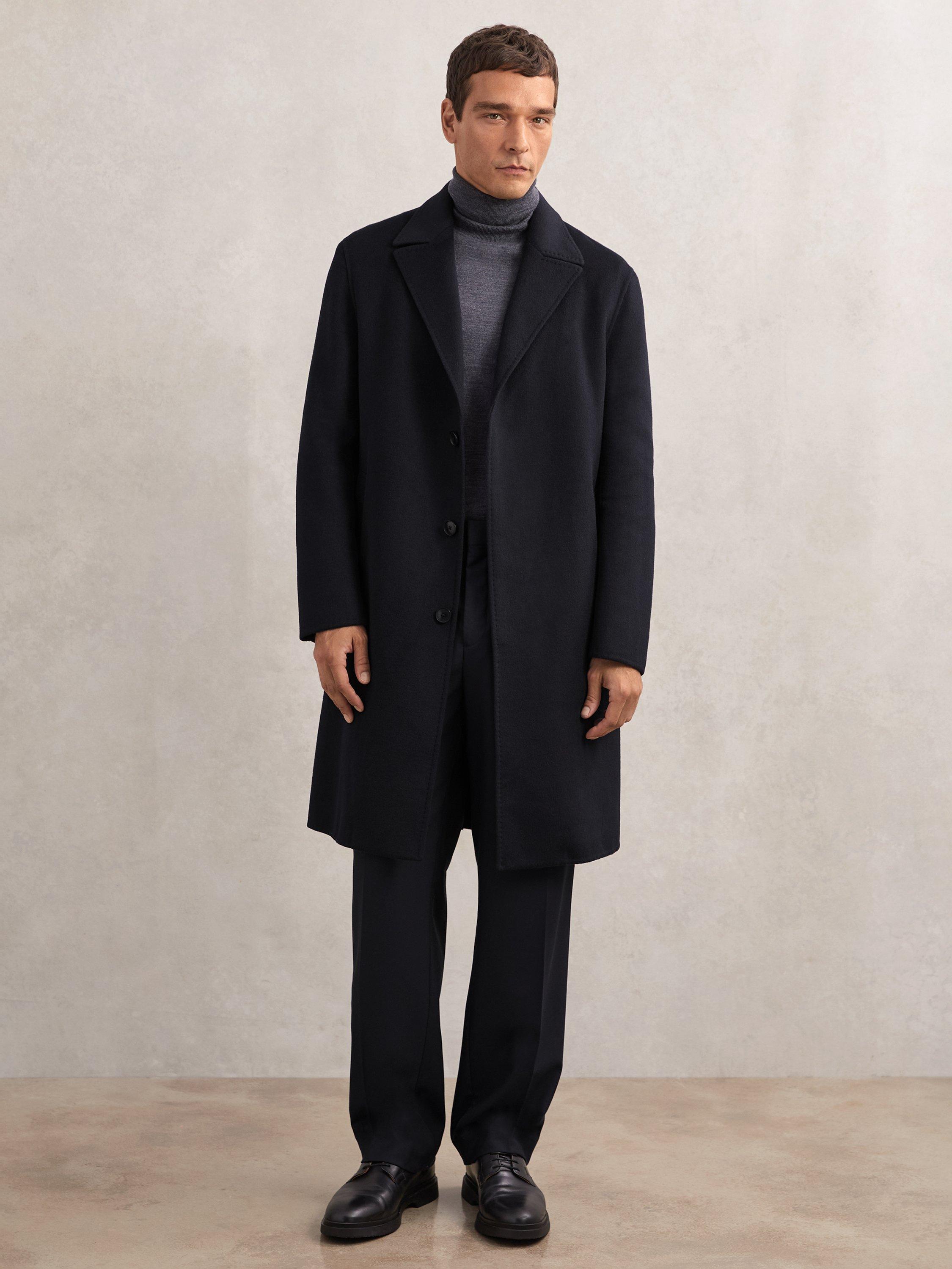 Product image 4 of 5, which shows Reiss Squire Wool Blend Single Breasted Overcoat, Navy, XS