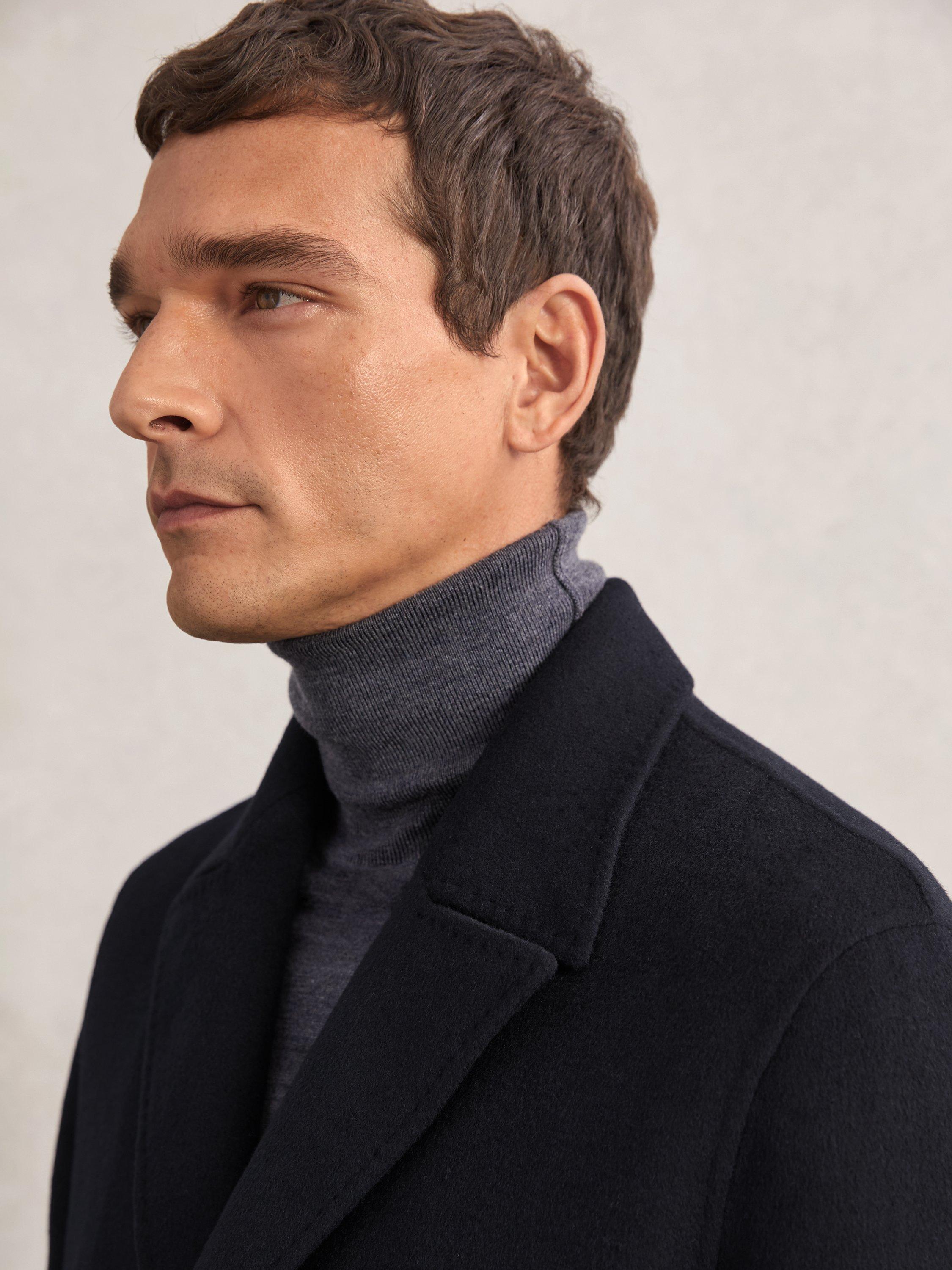 Product image 5 of 5, which shows Reiss Squire Wool Blend Single Breasted Overcoat, Navy, XS