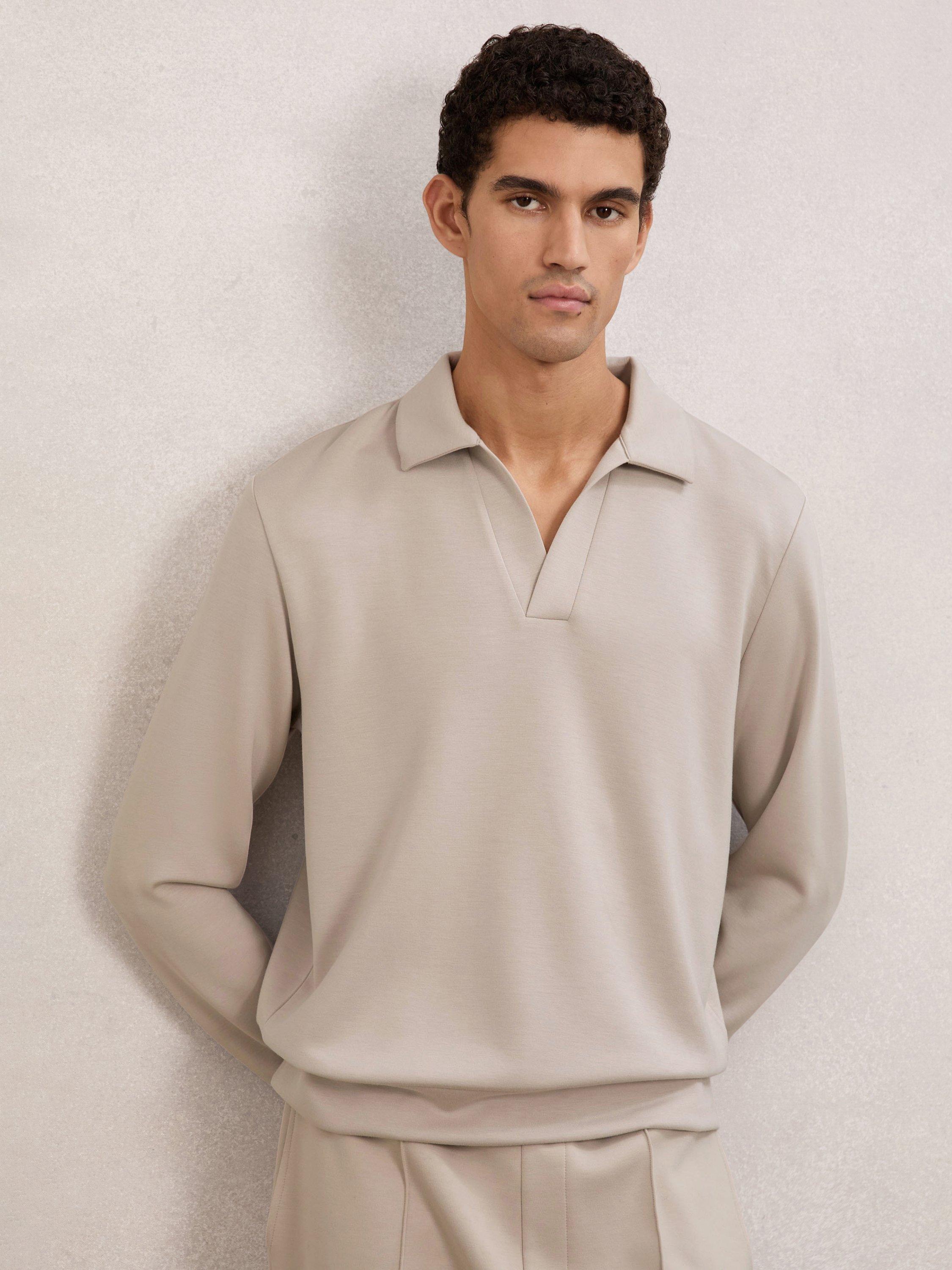 Product image 1 of 5, which shows Reiss Pearson Polo Sweatshirt, Stone, M