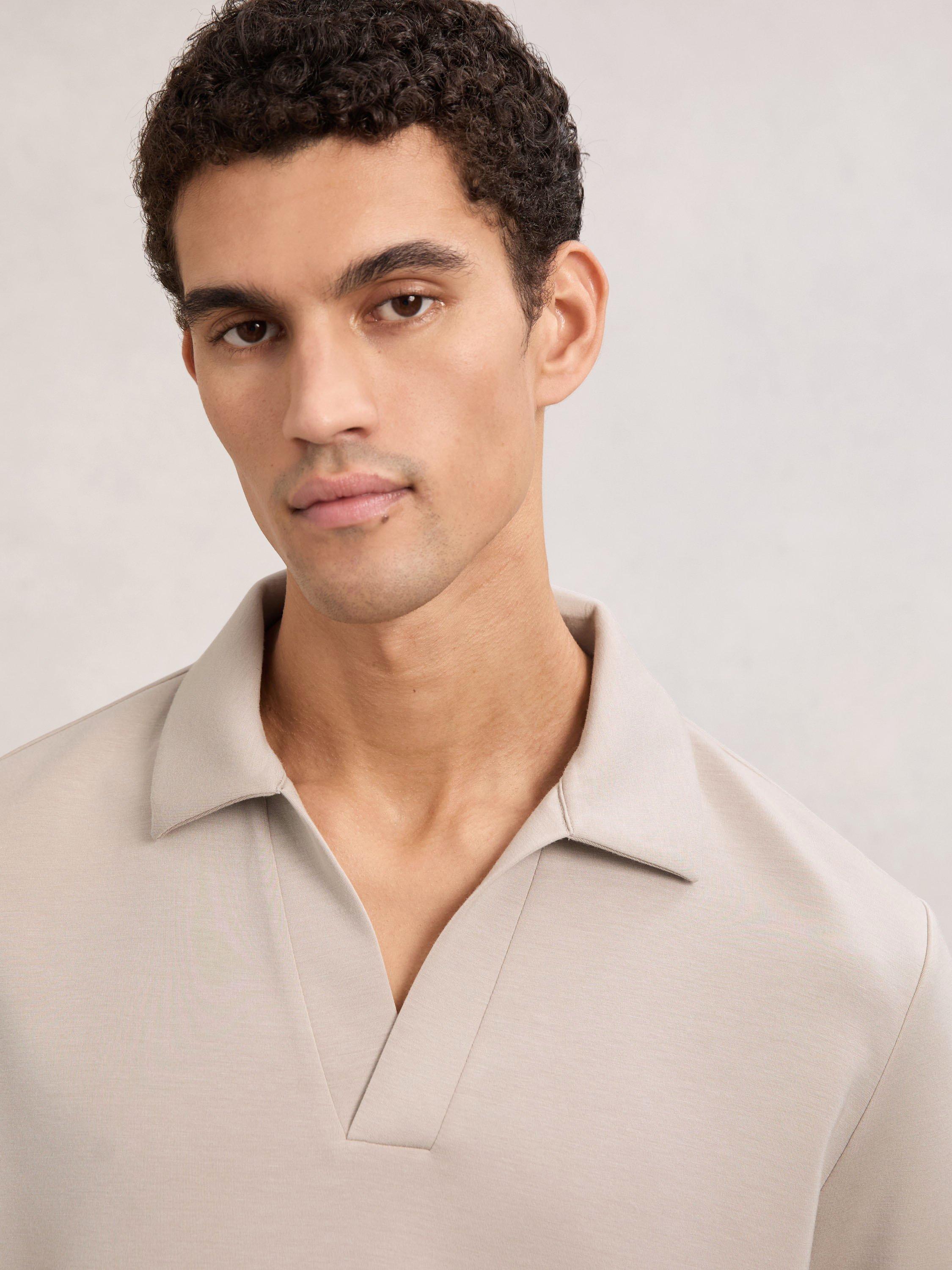 Product image 5 of 5, which shows Reiss Pearson Polo Sweatshirt, Stone, M