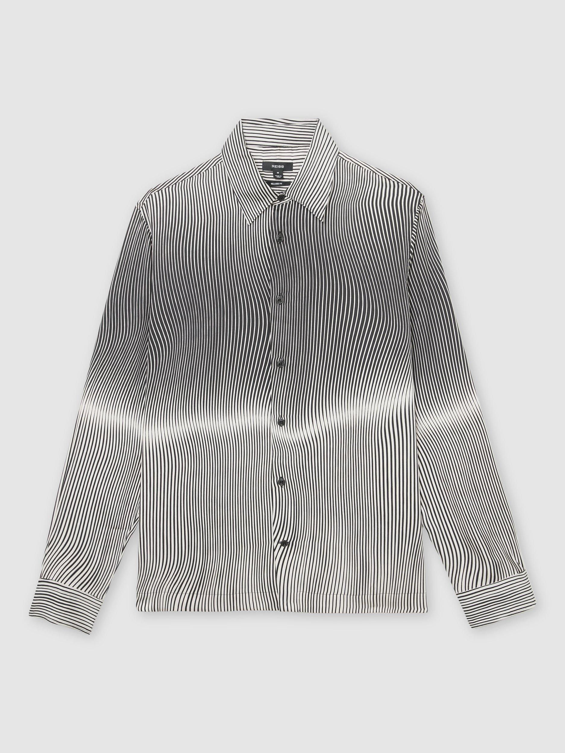 Product image 3 of 5, which shows Reiss Baxter Abstract Stripe Shirt, Navy/White, XS
