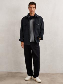 Reiss Compton Wool Mix Herringbone Overshirt, Navy - view 2, Navy