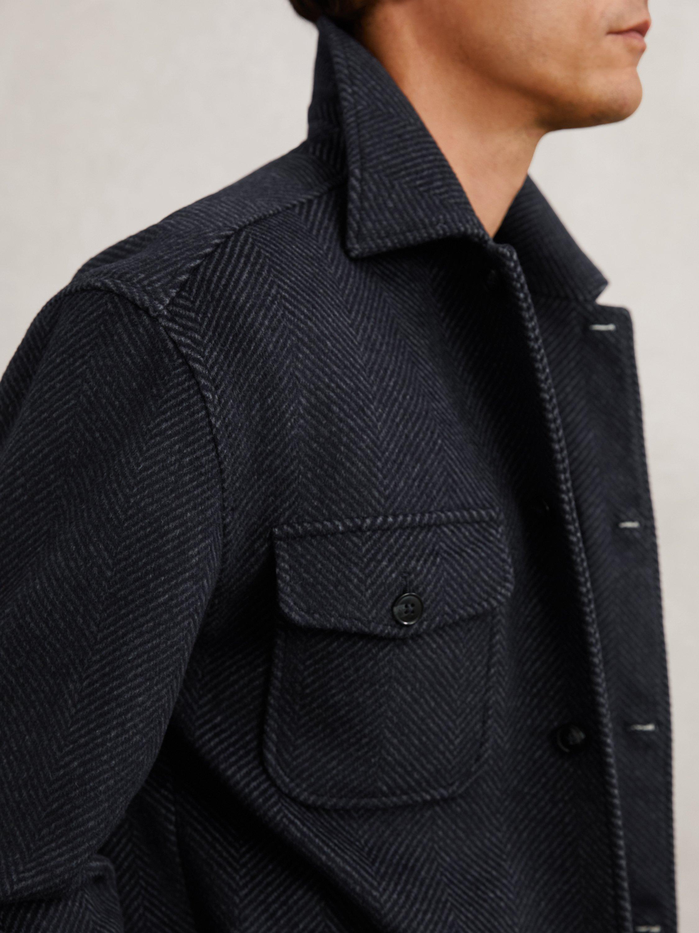 Product image 4 of 5, which shows Reiss Compton Wool Mix Herringbone Overshirt, Navy, XXL