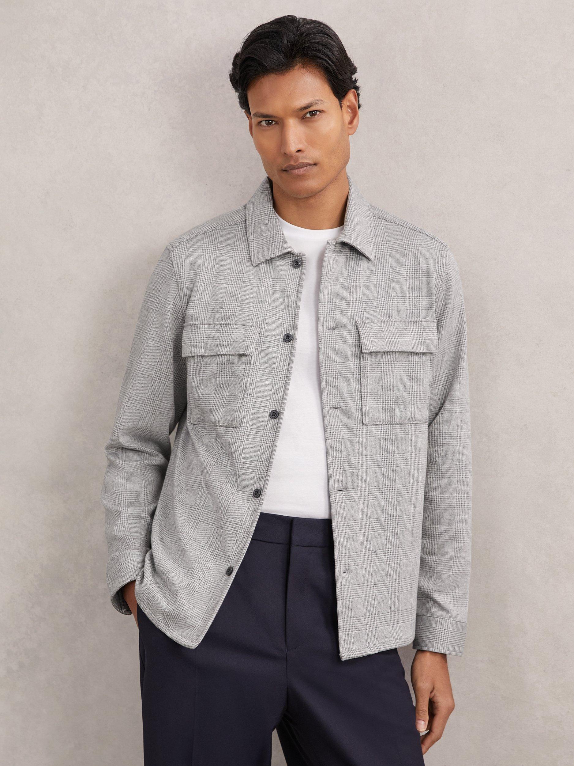 Product image 1 of 5, which shows Reiss Layroy Regular Fit Check Shirt, Soft Grey, S