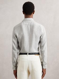 Reiss Ruban Striped Linen Cutaway Collar Regular Fit Shirt, White/Thyme Green - view 2, White/Thyme Green