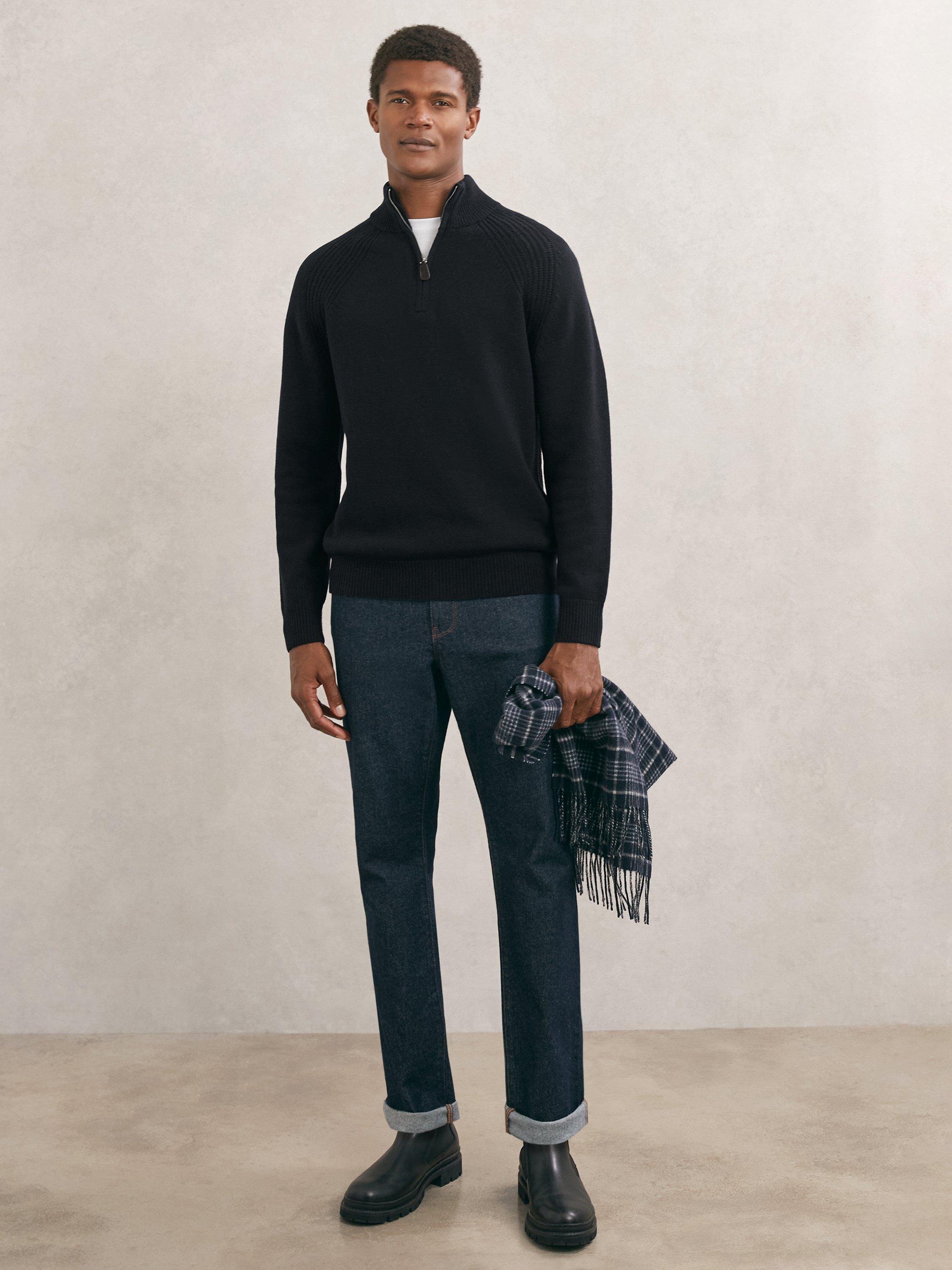 Reiss Charming Wool Cashmere Half Zip Jumper, Navy