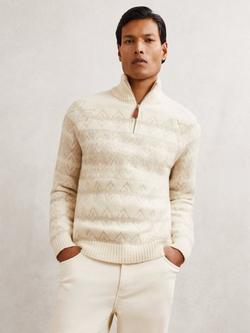 Reiss Claus Zip Neck Jumper, Winter White/Oatmeal, Winter White/Oatmeal