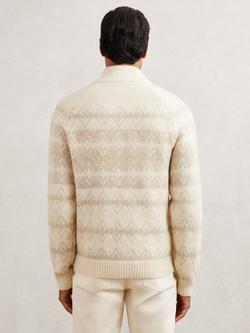 Reiss Claus Zip Neck Jumper, Winter White/Oatmeal - view 2, Winter White/Oatmeal