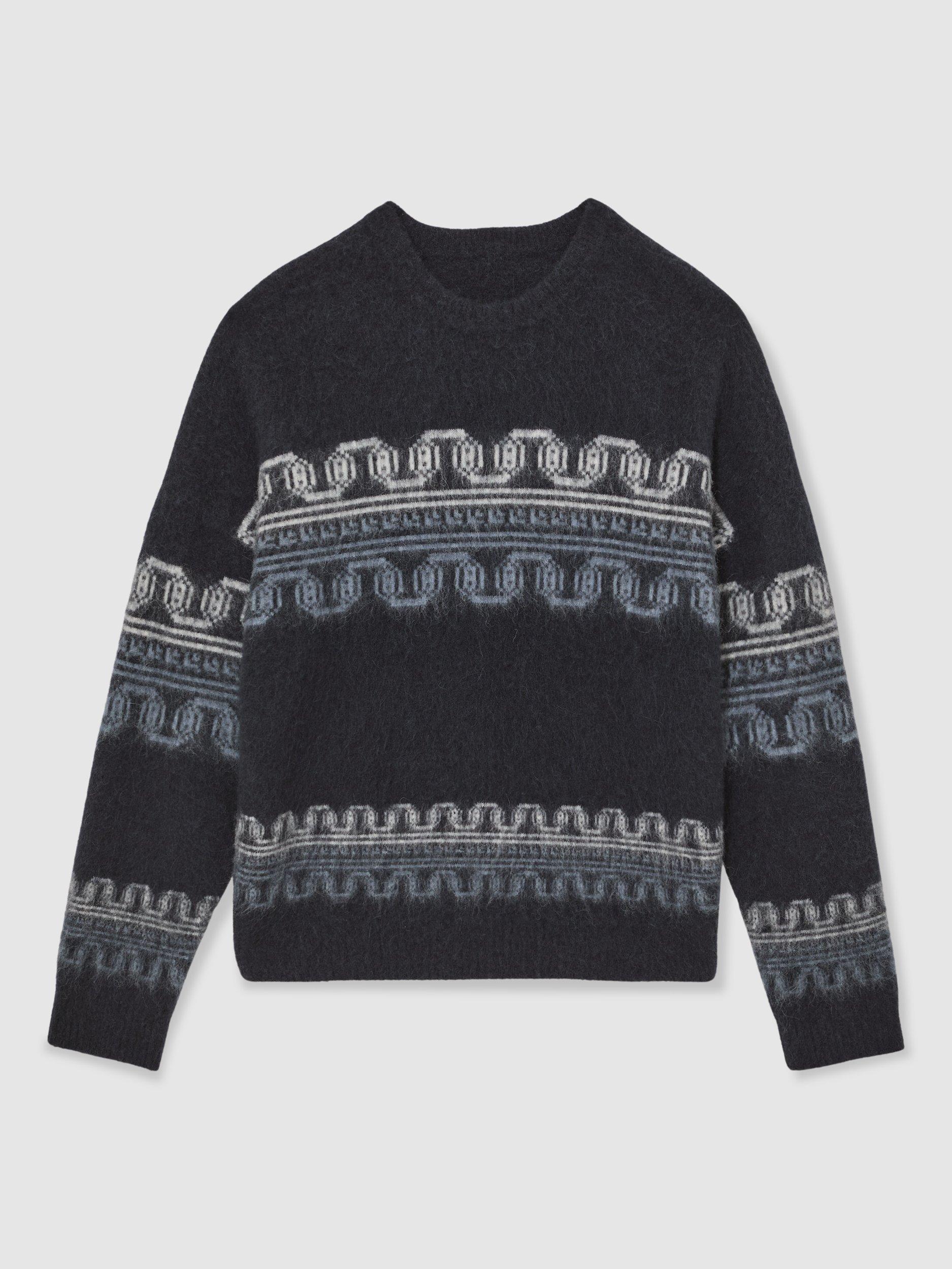 Product image 3 of 5, which shows Reiss Lennox Fair Isle Jumper, Navy, XS