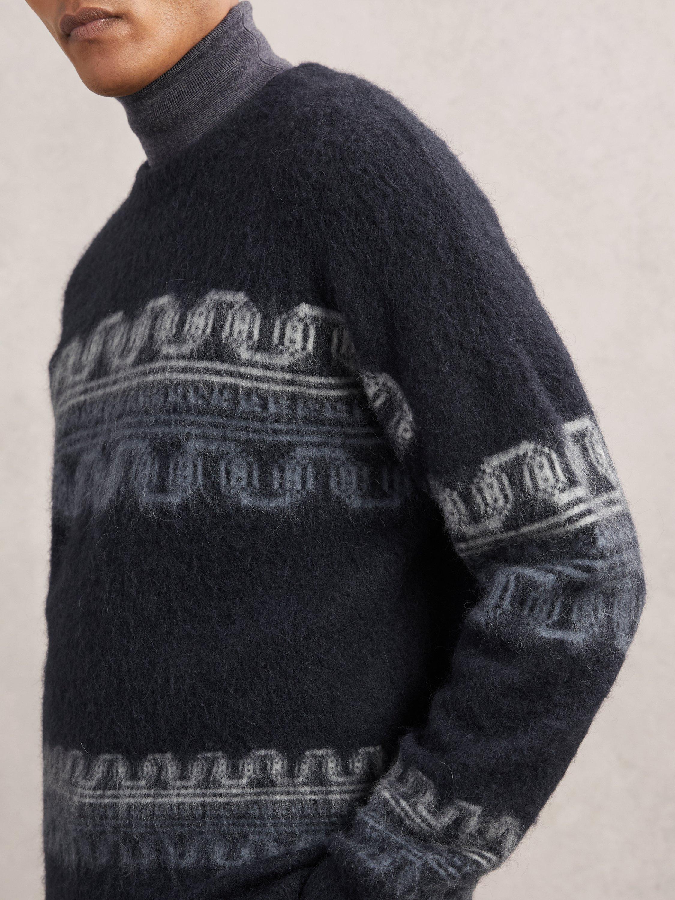 Product image 5 of 5, which shows Reiss Lennox Fair Isle Jumper, Navy, XS