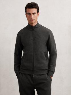 Reiss Cortona Zip Front Jumper, Charcoal, Charcoal